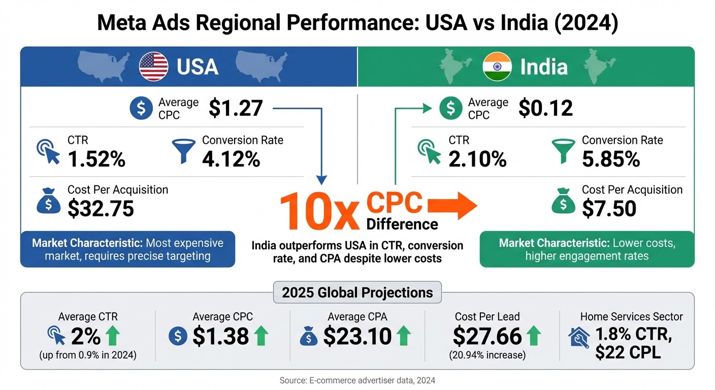 Meta Ads Regional Performance Comparison: USA vs India 2024