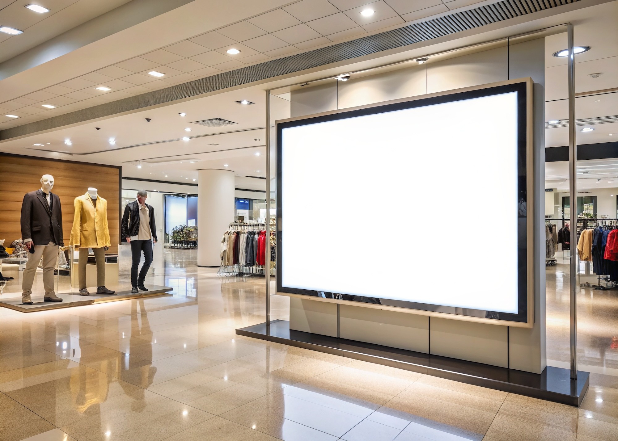 Blank advertising screen in a fashion store