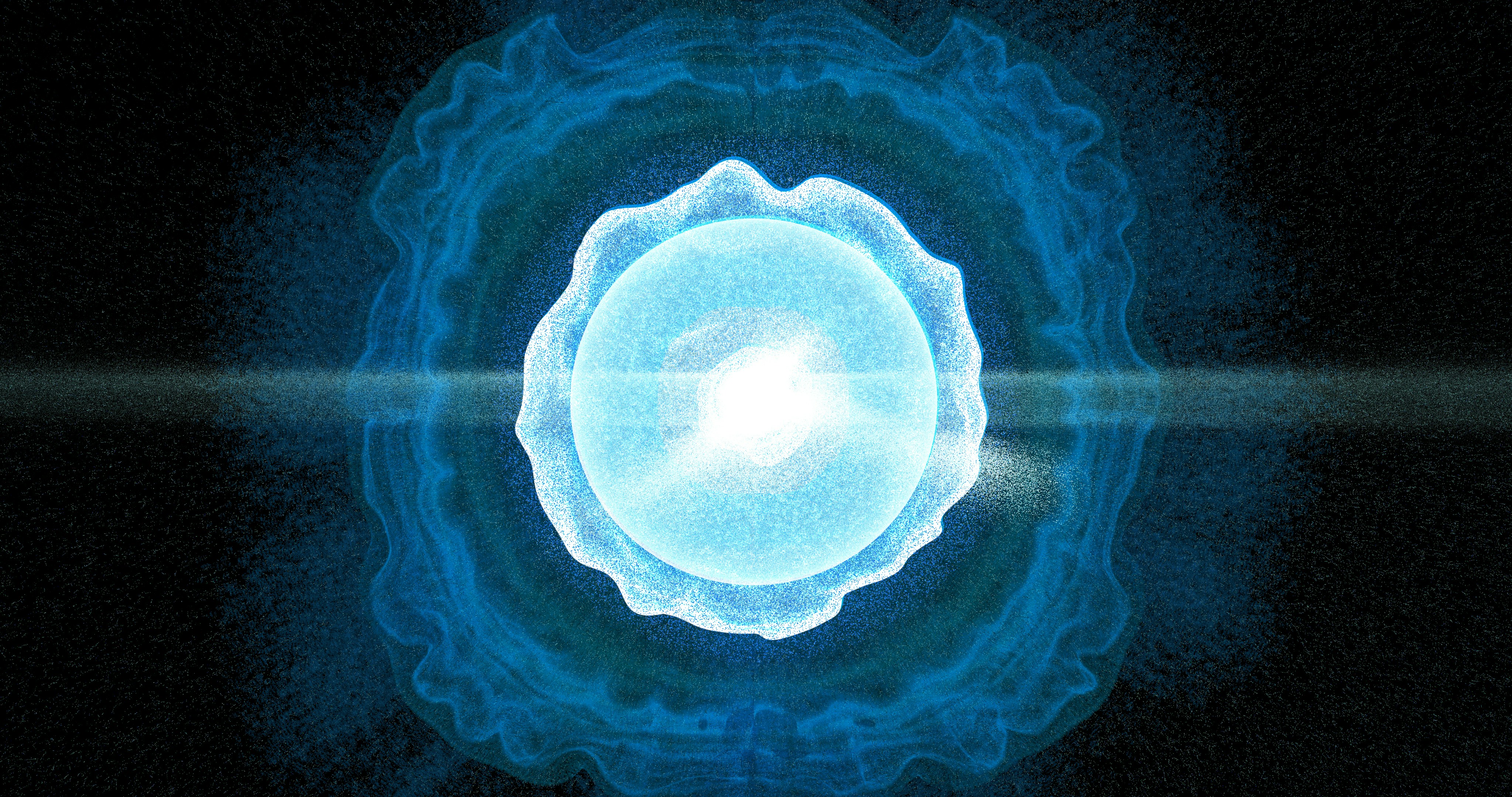 A blue ball of light in the middle of a black background