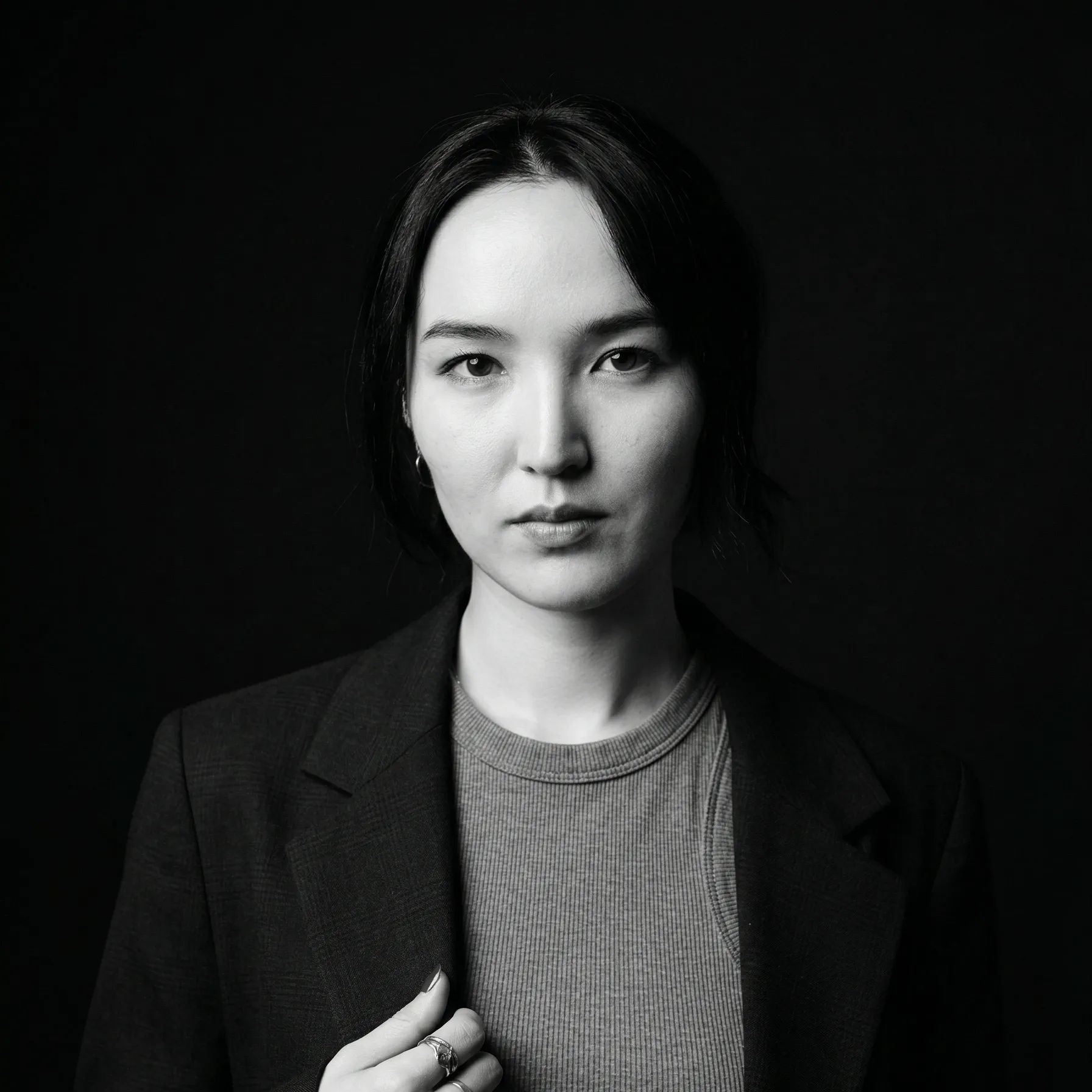 greyscale photography of woman