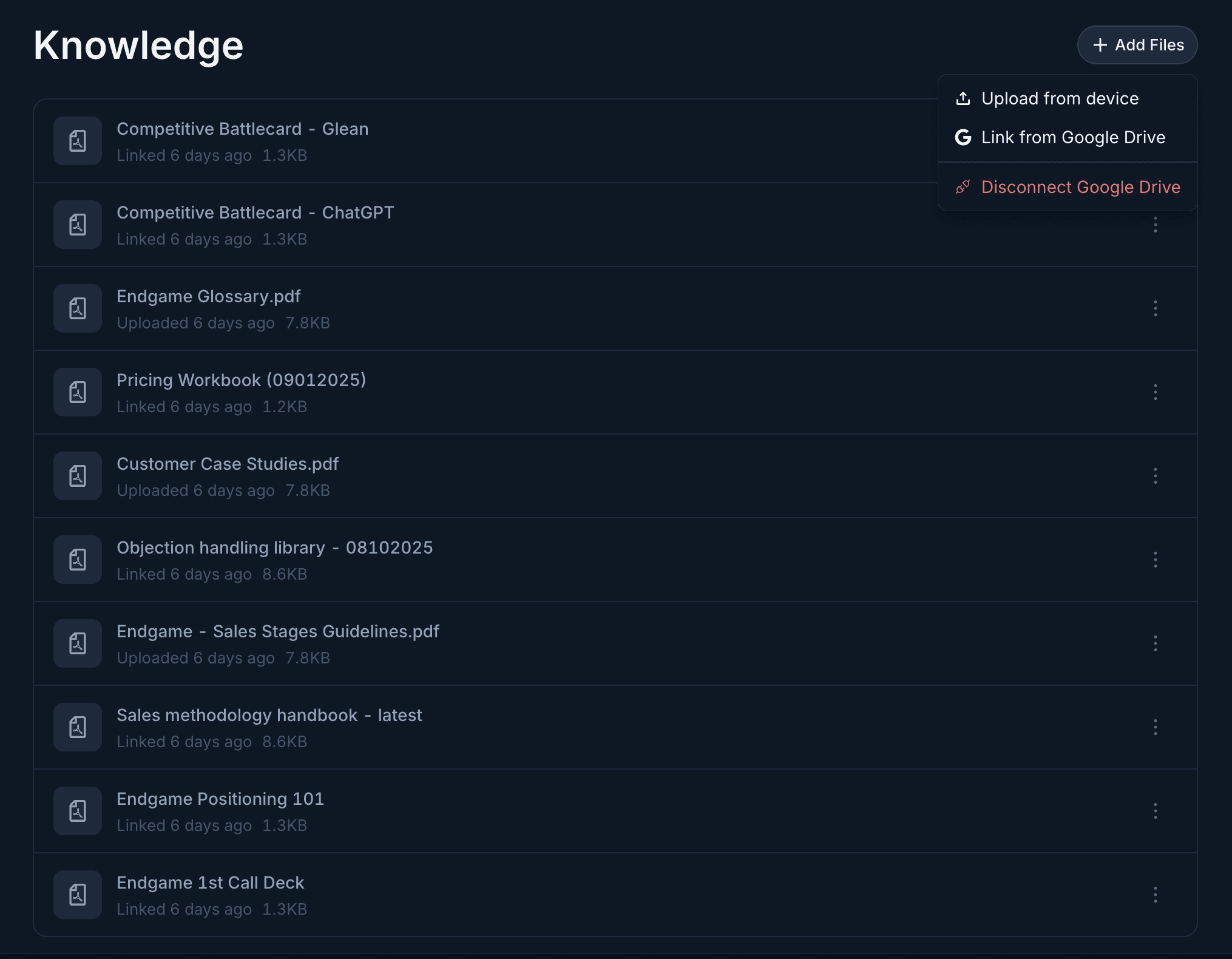 Endgame's knowledge base