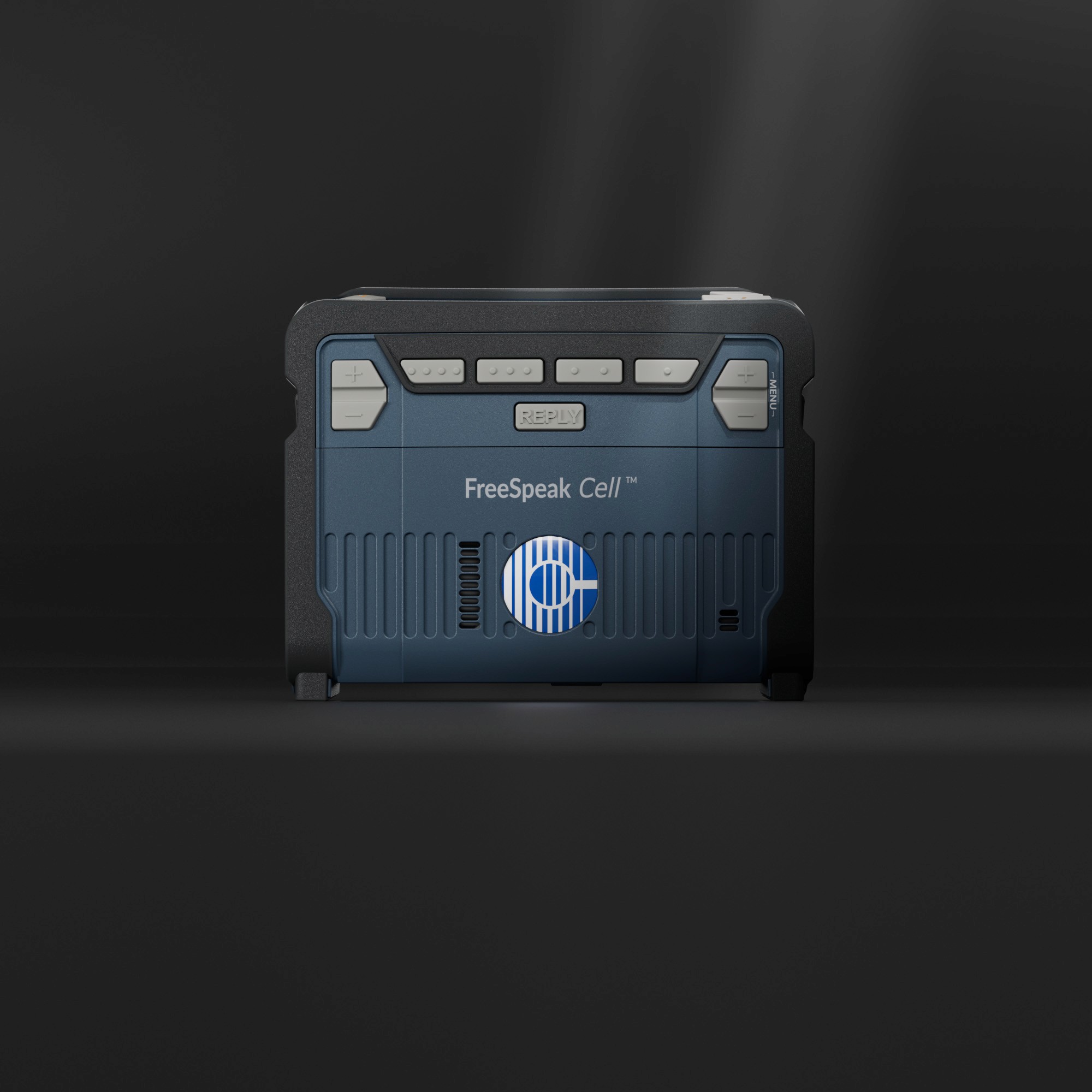 FreeSpeak Cell cellular beltpack shown upright.