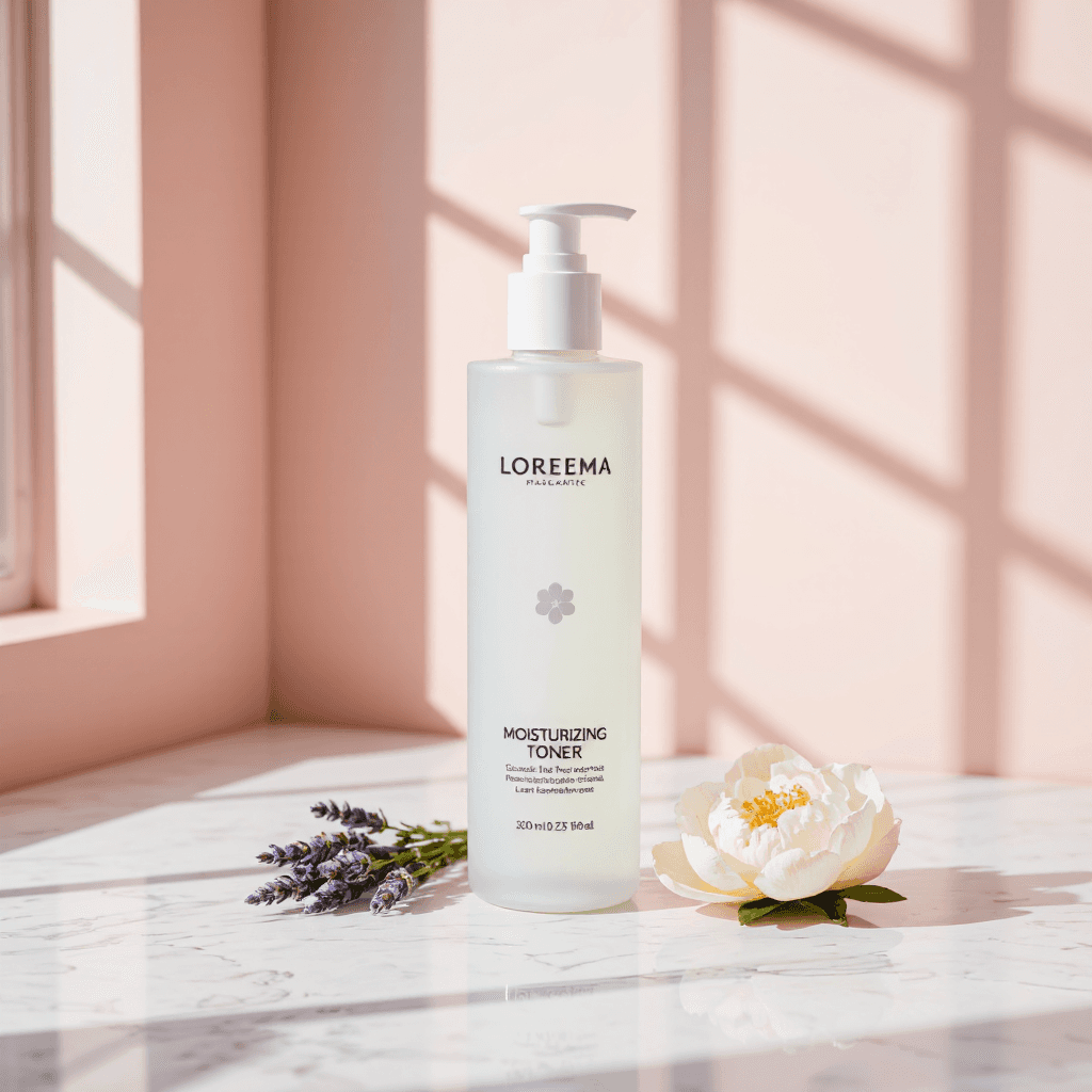 product photography of a bottle of moisturizing toner