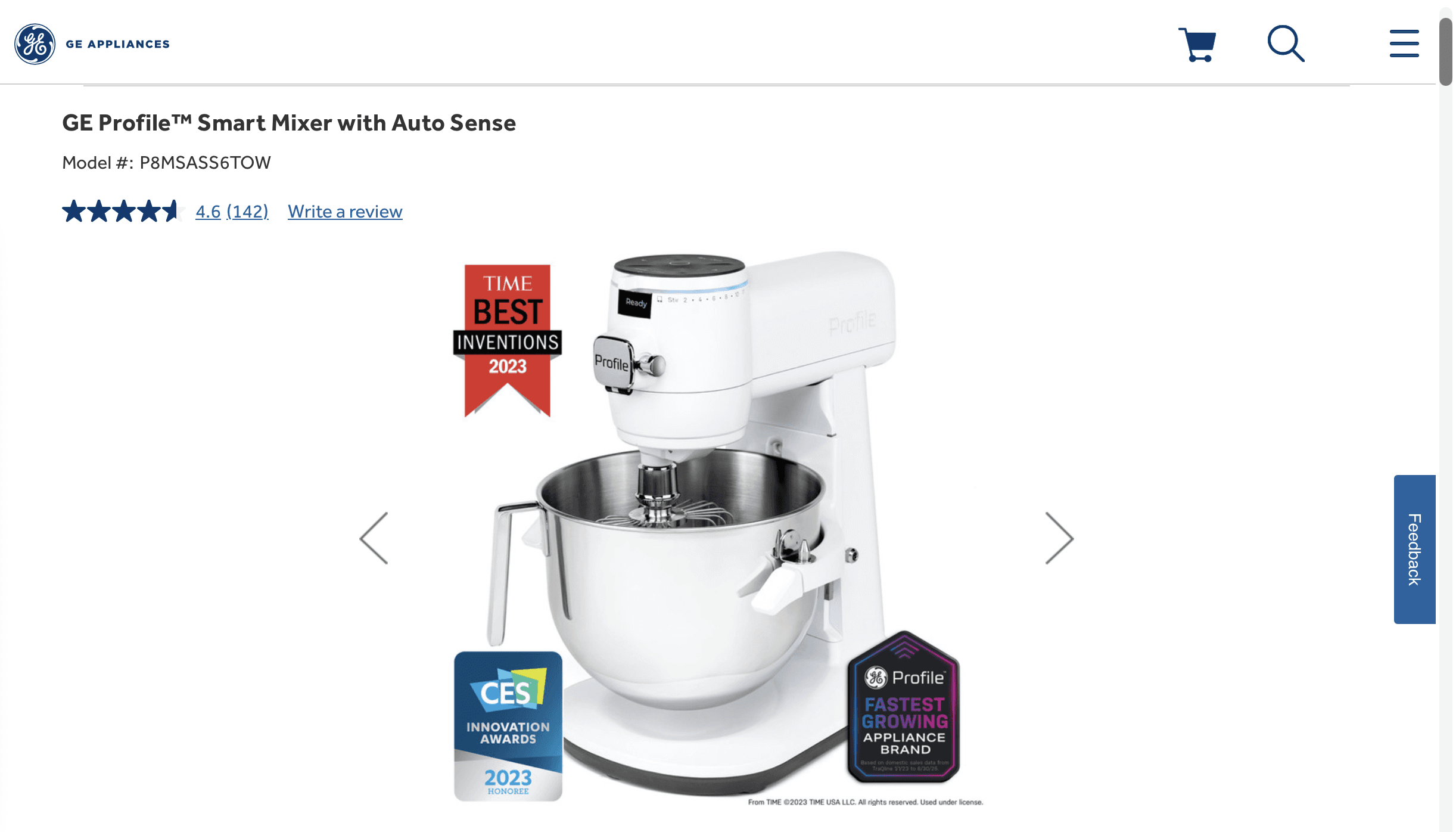 GE Profile Smart Mixer with Auto Sense official product page screenshot