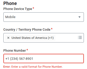 Workday phone field accepting a number written without a country code prefix