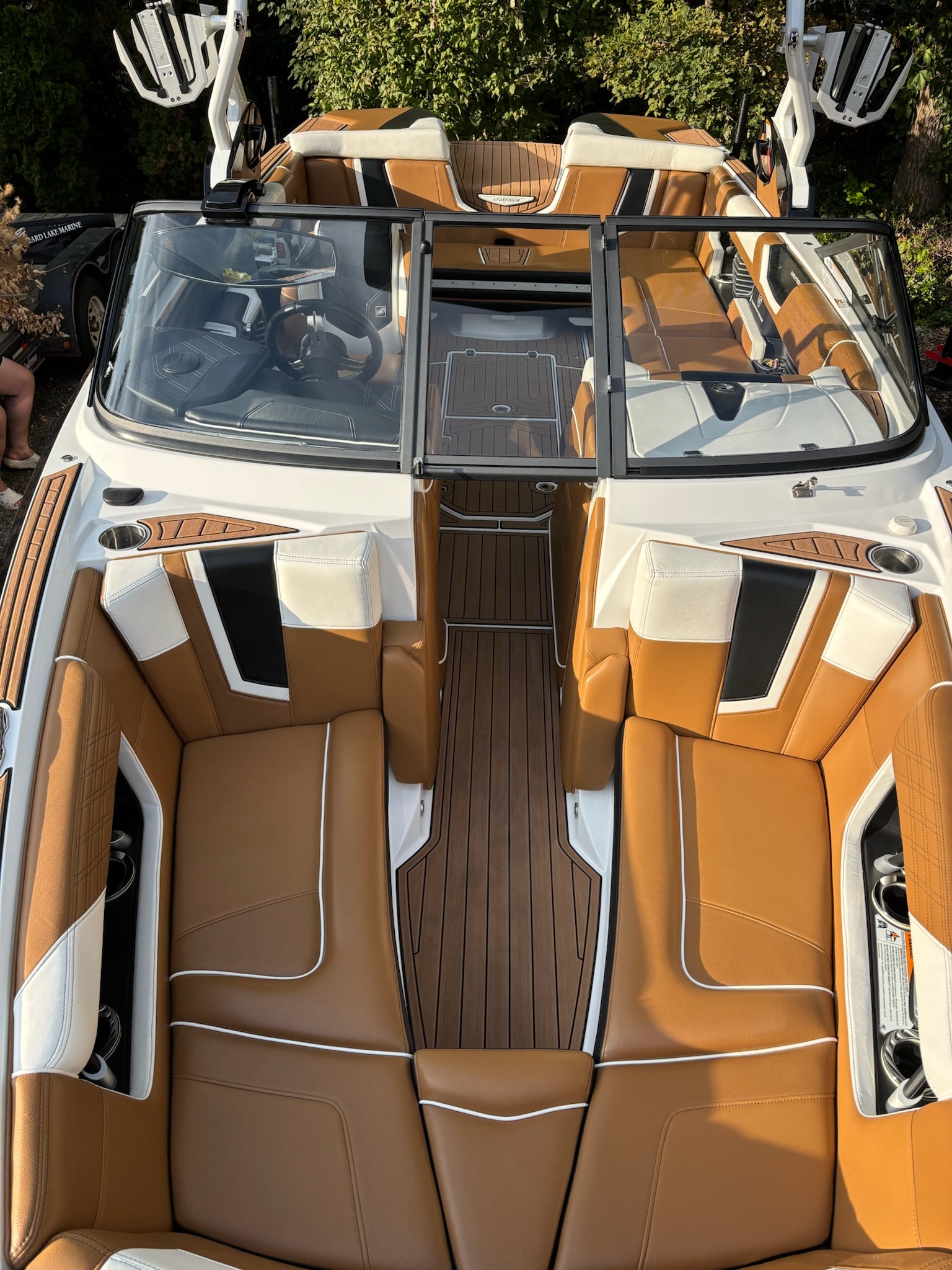 Top down view of a beautifully done interior detail service on a boat in kelowna BC