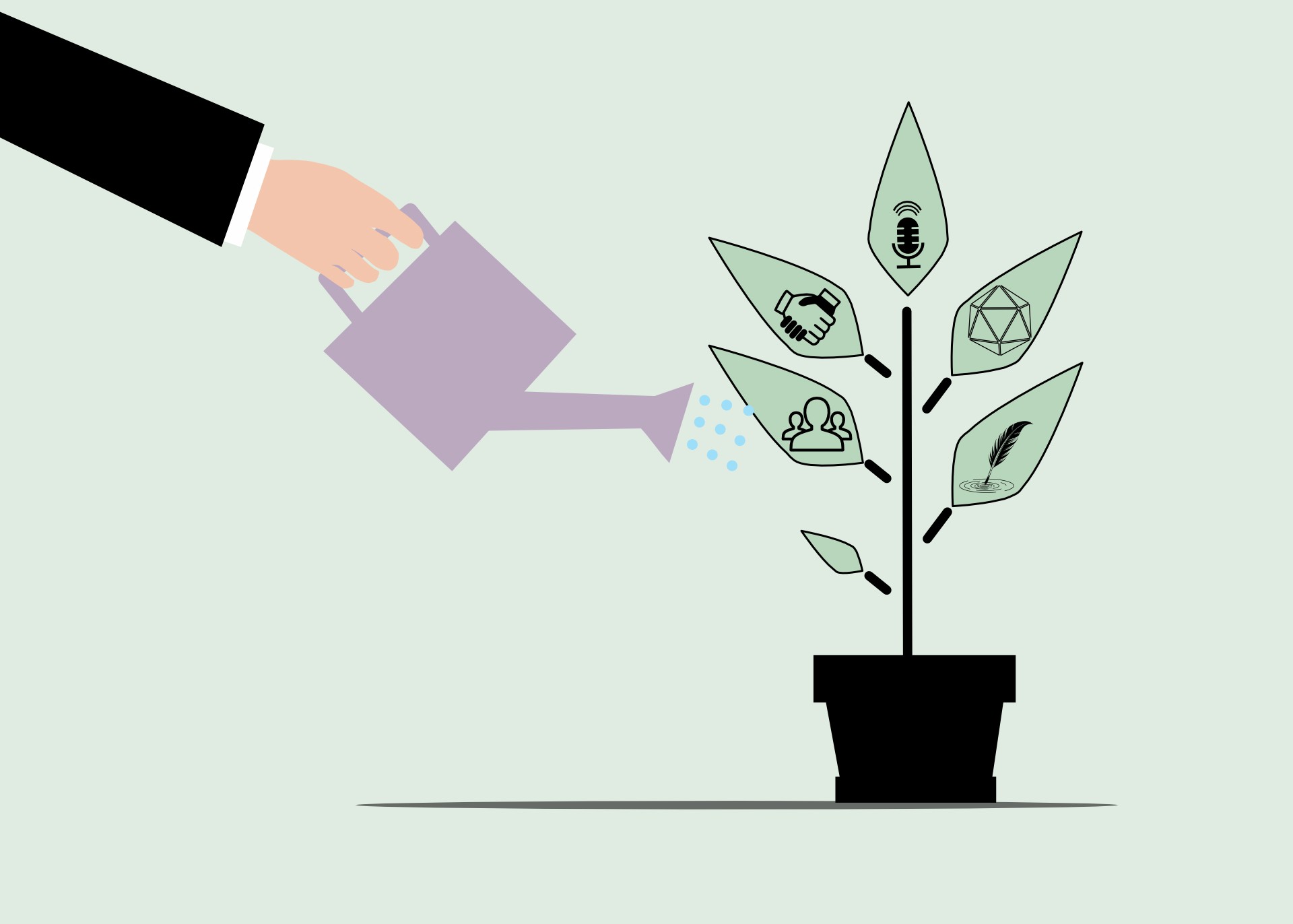 watering a plant with leaves representing different brand awarenes strategy steps