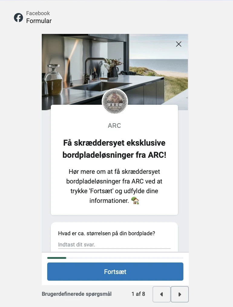 Leadformular på meta for kunde