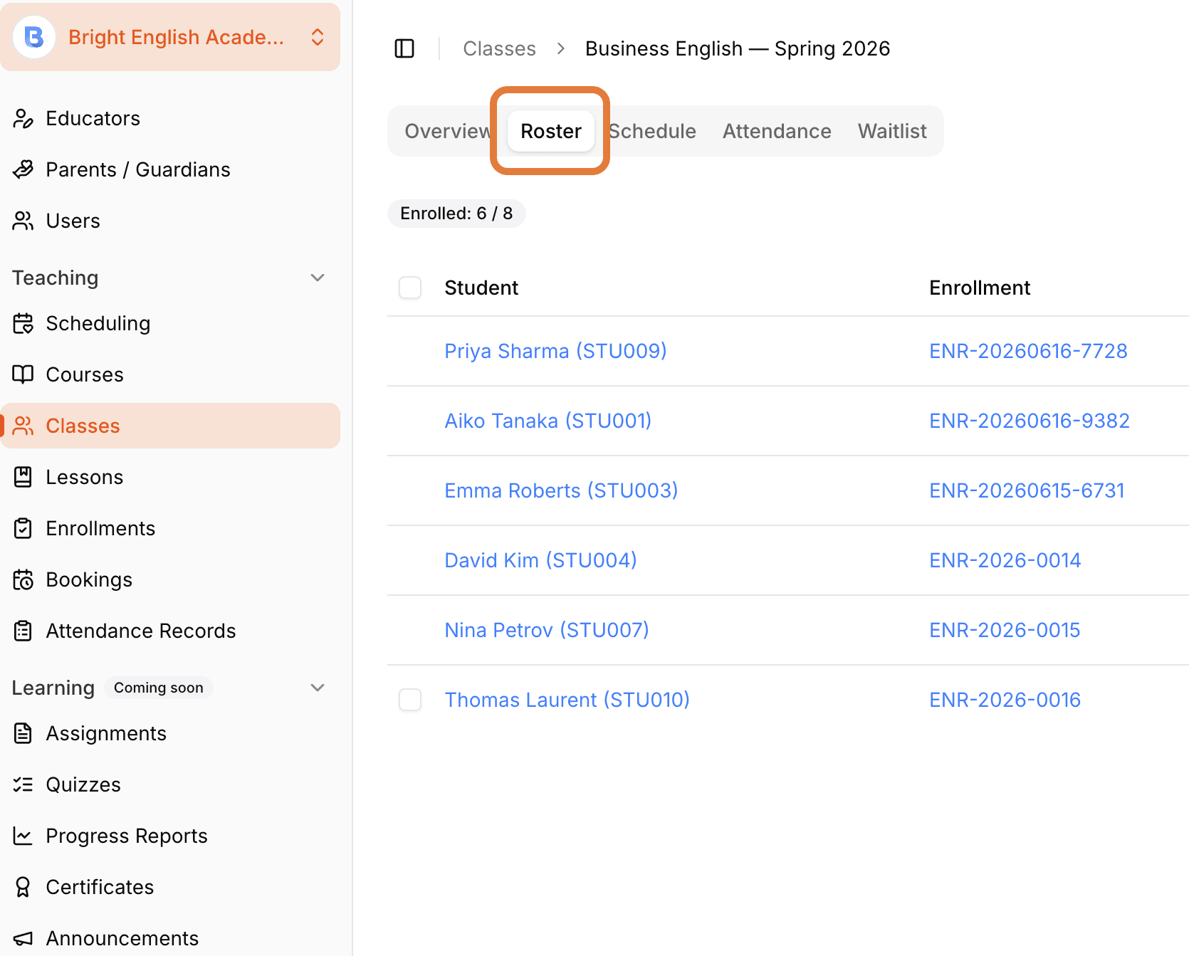 Creating invoices from a class roster