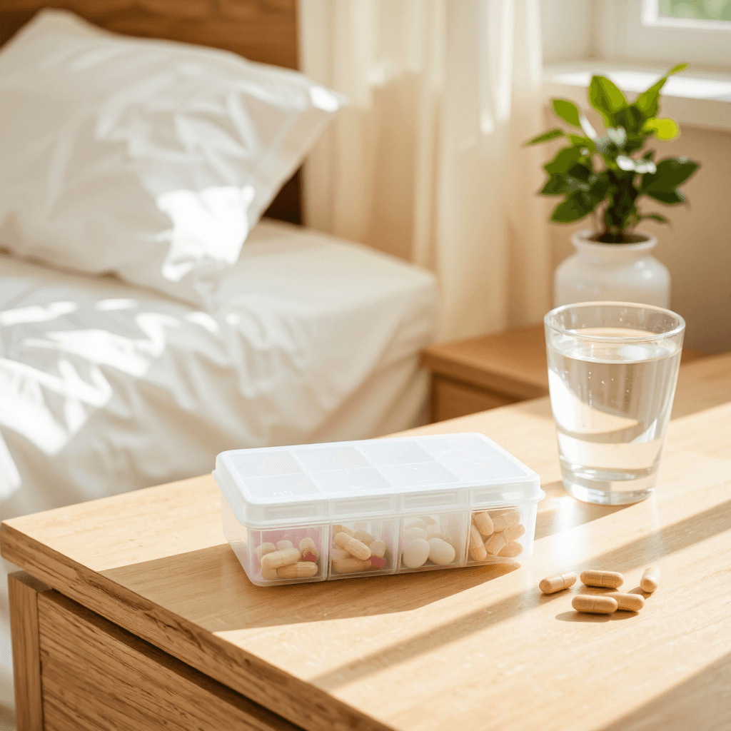 product photography of a weekly pill organizer for medication management