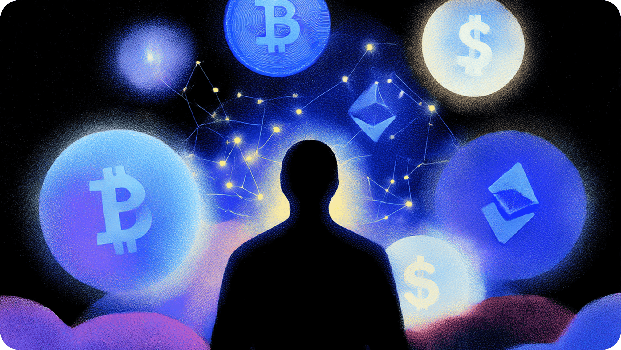 Illustration of a man surrounding coins