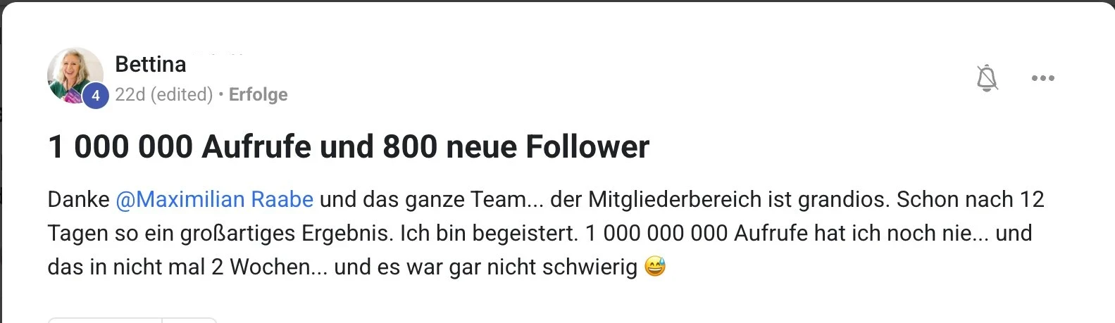Erfolgsbericht KI Creator Akademie: Bettina erreicht 1 Mio. Aufrufe und 800 Follower in 12 Tagen