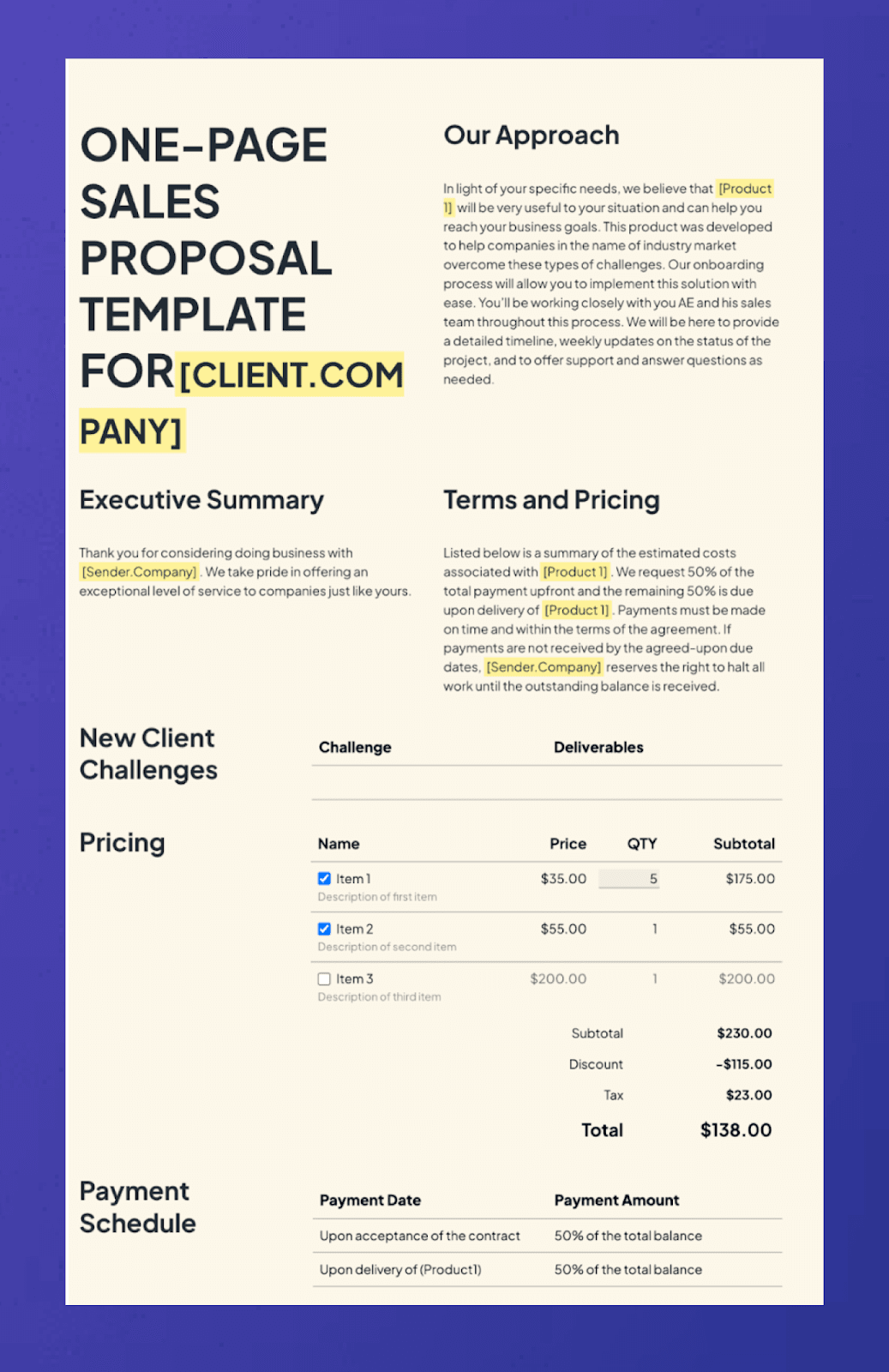 One Page Proposal