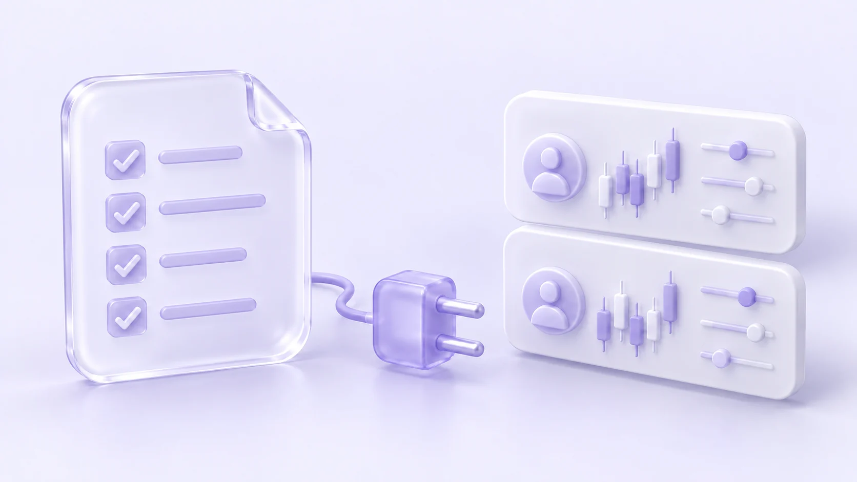 A setup checklist and disconnected plug beside two trading account panels