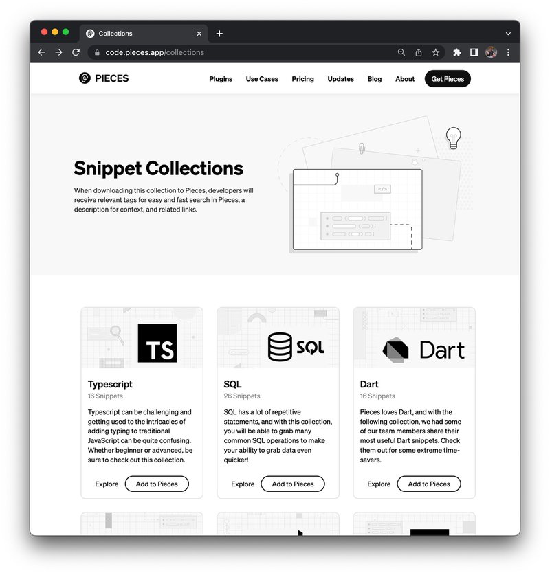 Snippet collections on the Pieces site.