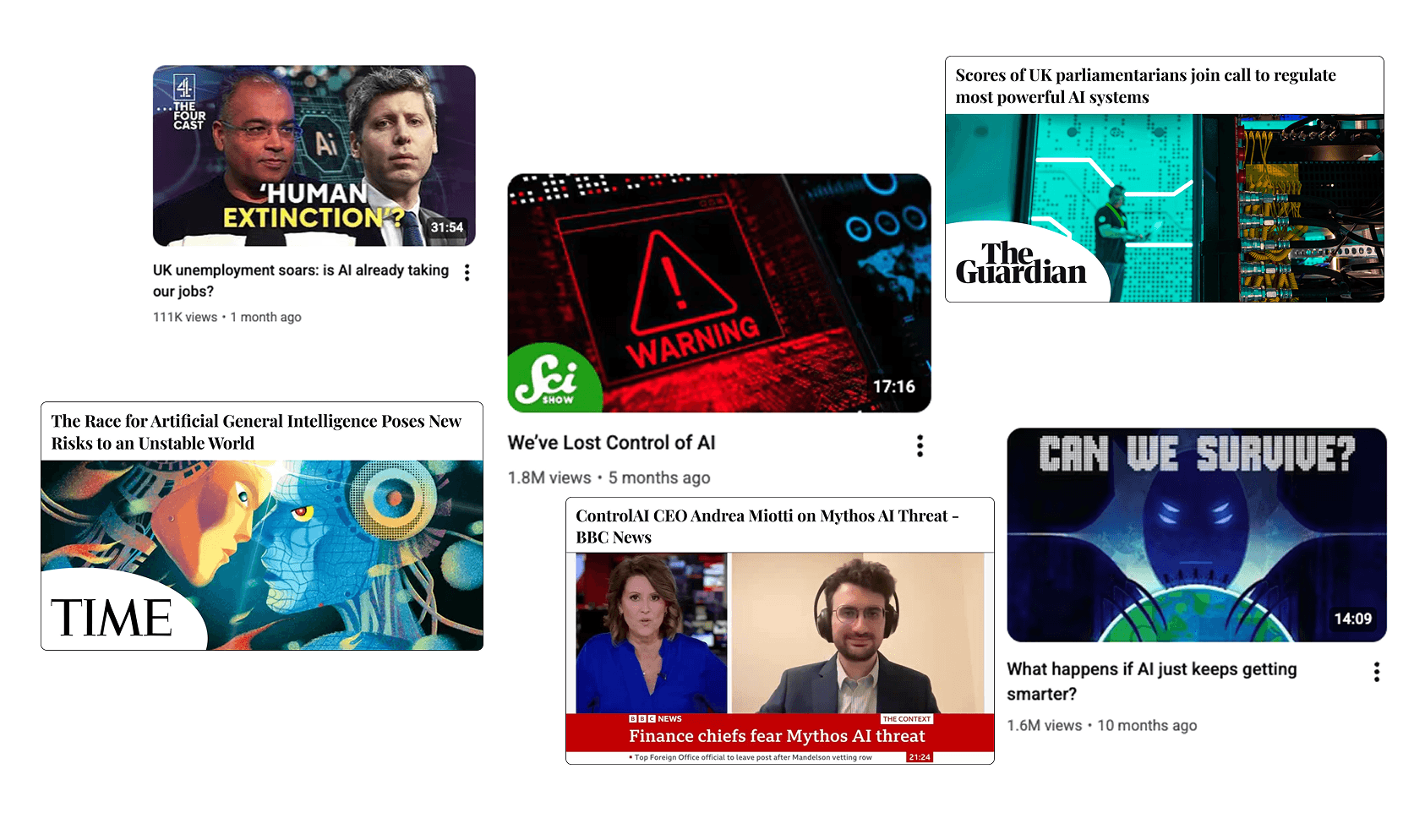 collection of thumbnails from controlAI's media appearnces