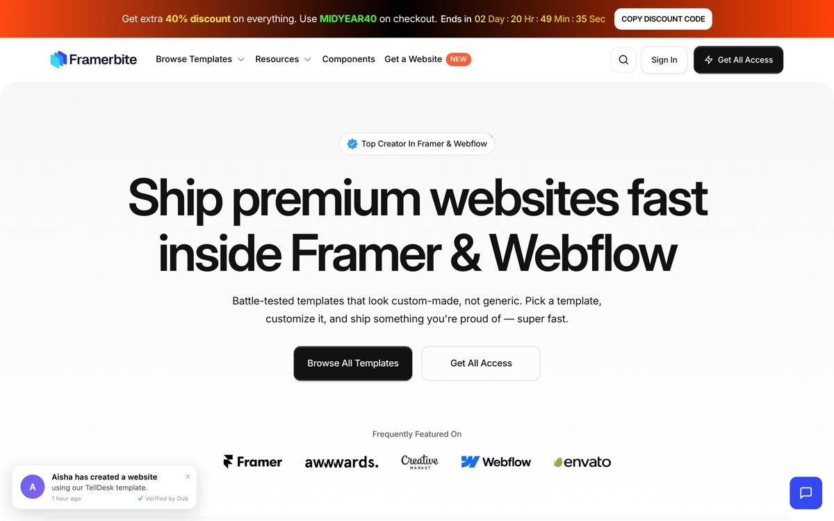 Best Framer AI Startup Template with Framerbite
