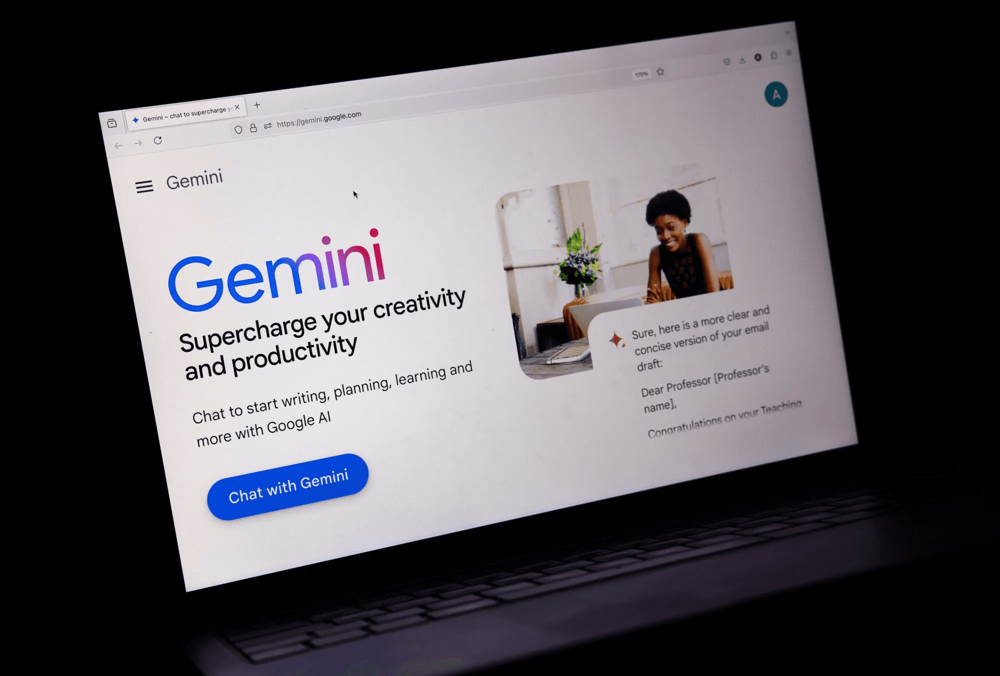 Laptop displays Google Gemini homepage - How to Create Educational Videos Using AI