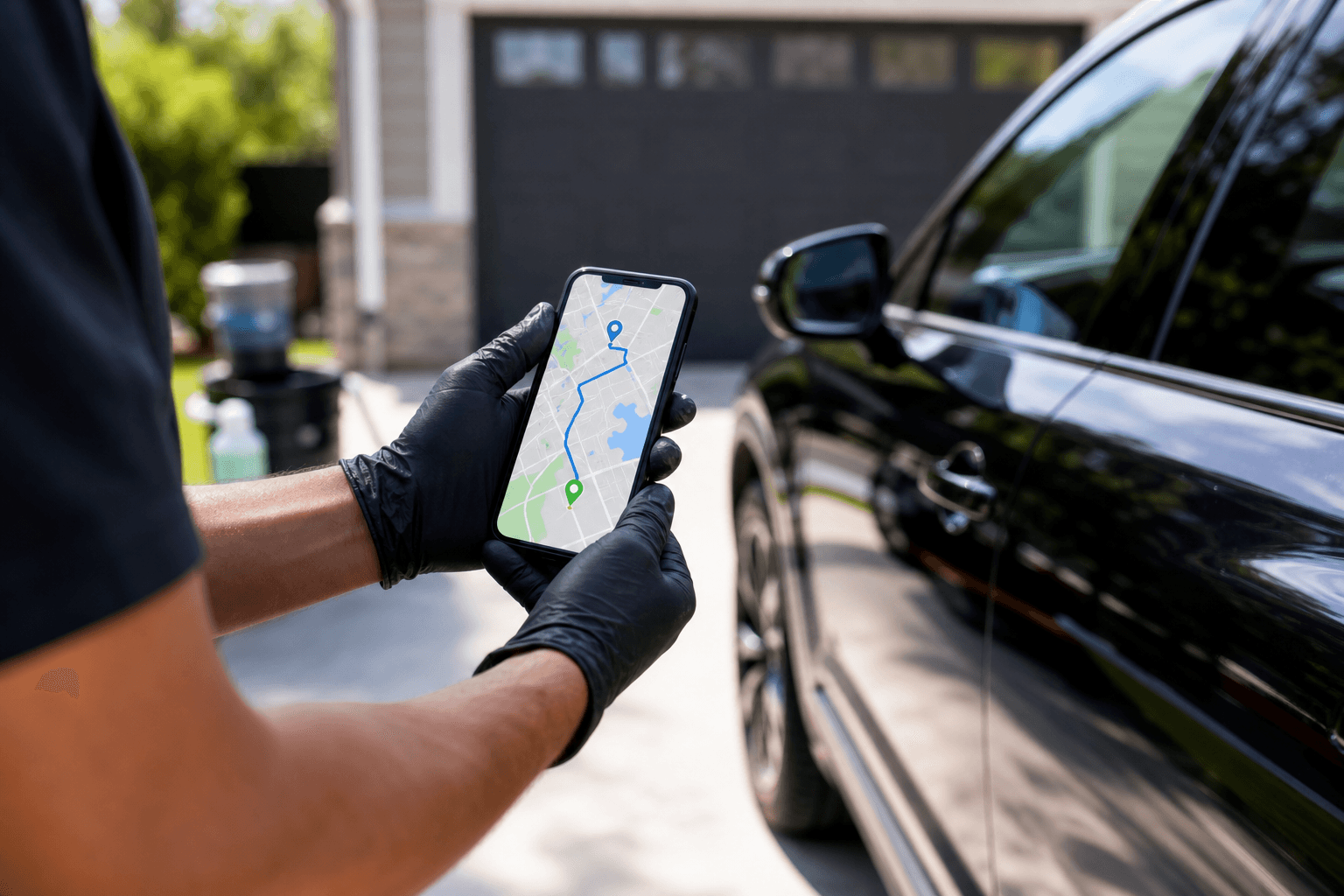 Mobile detailer checking his route between driveway jobs