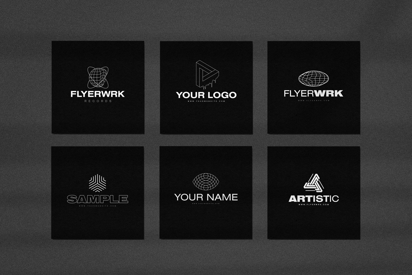 Retro Futuristic Shapes used for modern logo design examples on black backgrounds