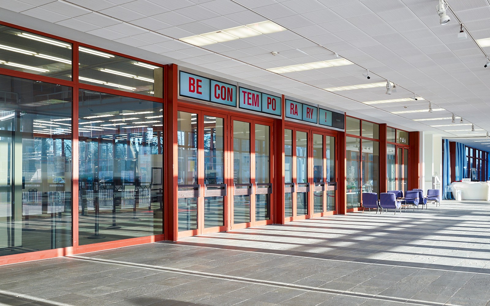 Belvedere 21 Museum entrance with contemporary art signage, Vienna.