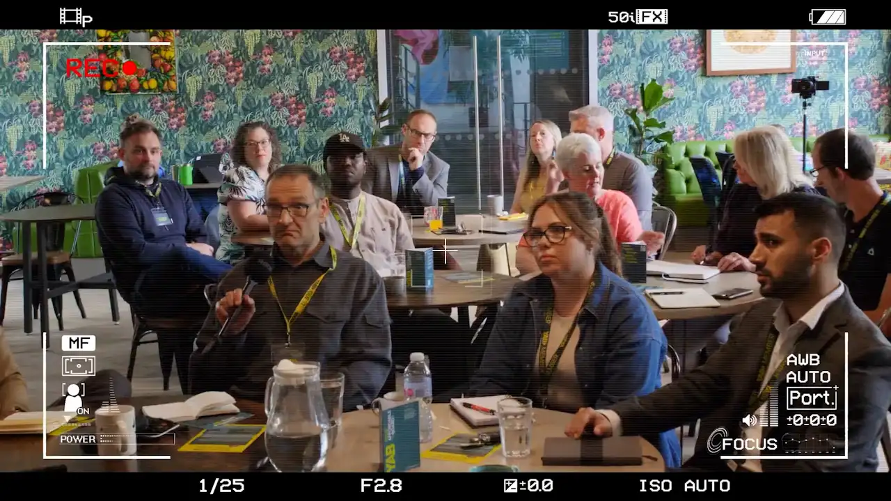 Business professionals taking part in a YAB meeting in Manchester, filmed during a corporate event video production.