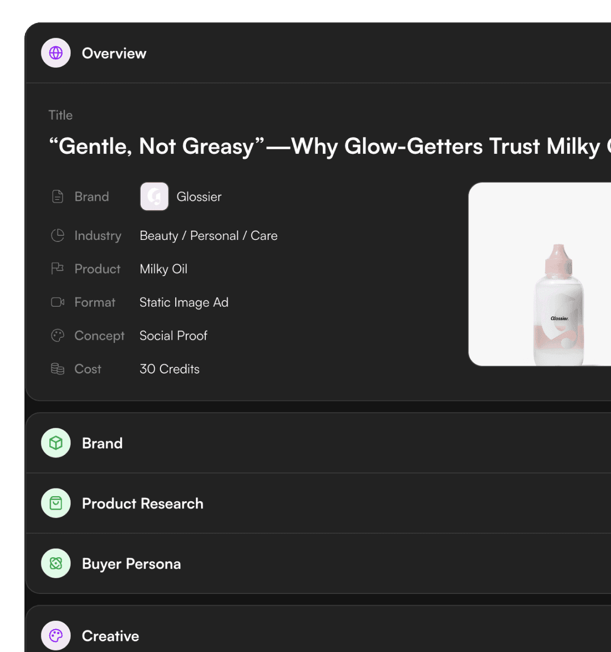 product brief admove ui snapshot