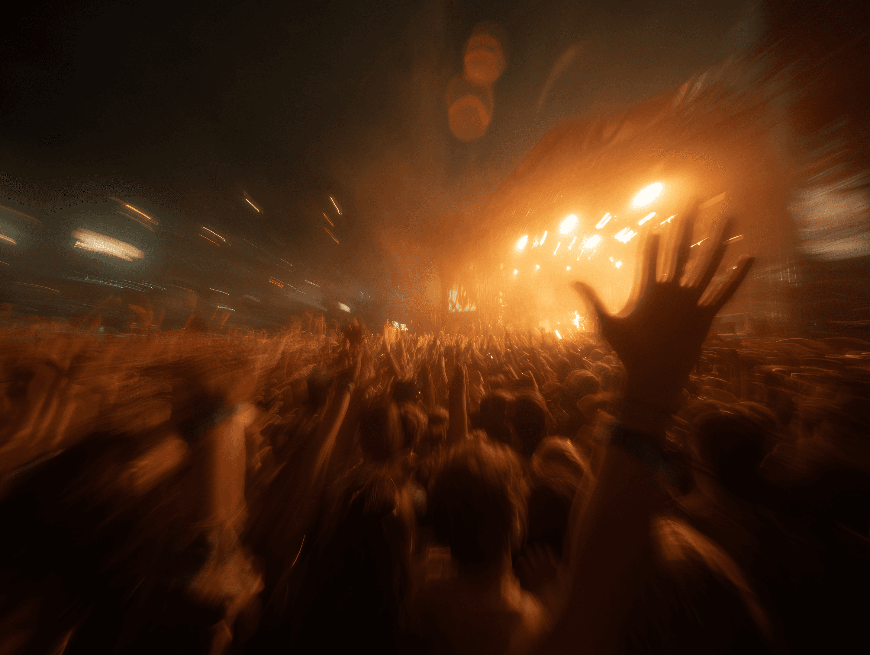 Concert crowd, raised hand