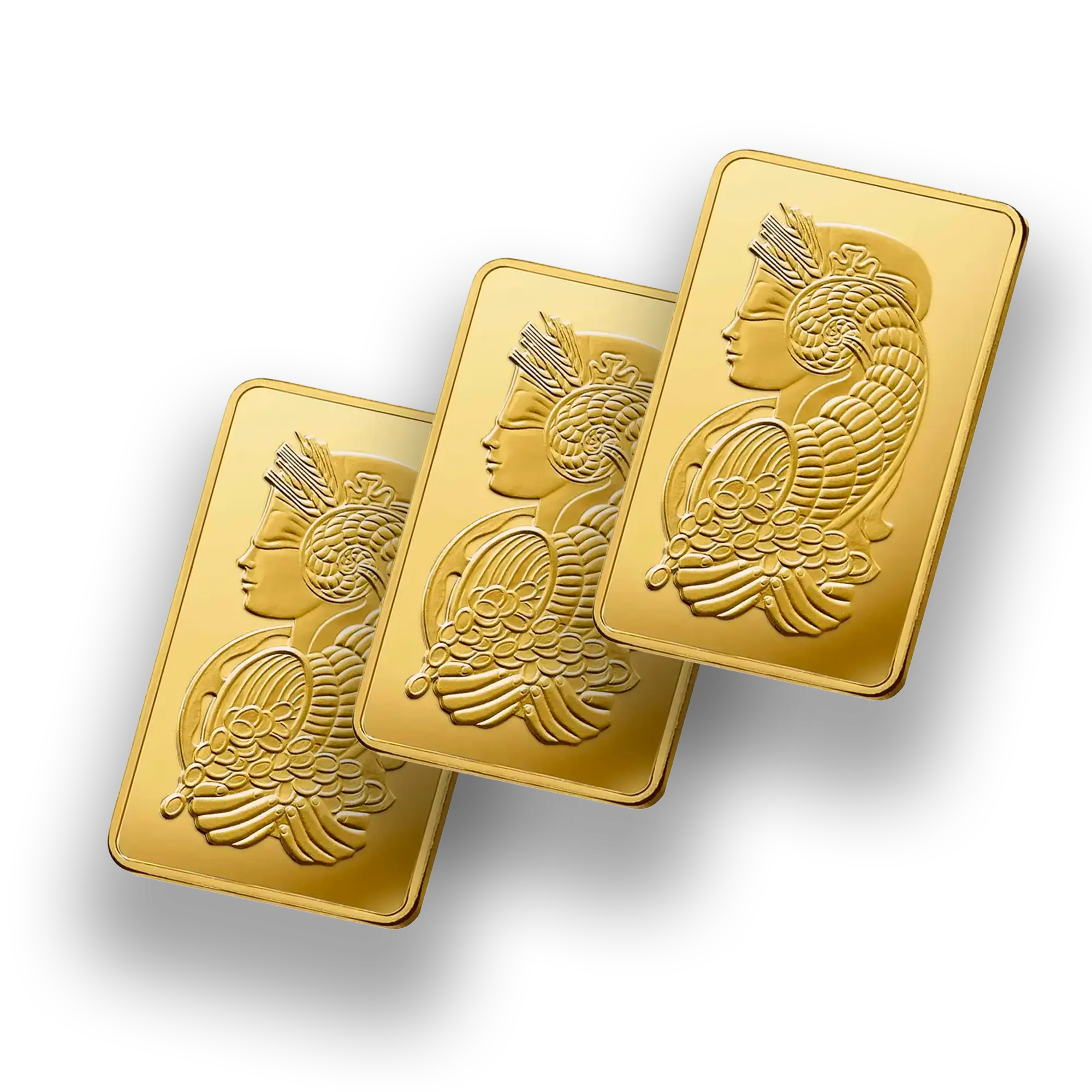 Elegant stack of minted and cast gold bars for investors, Lady Fortuna