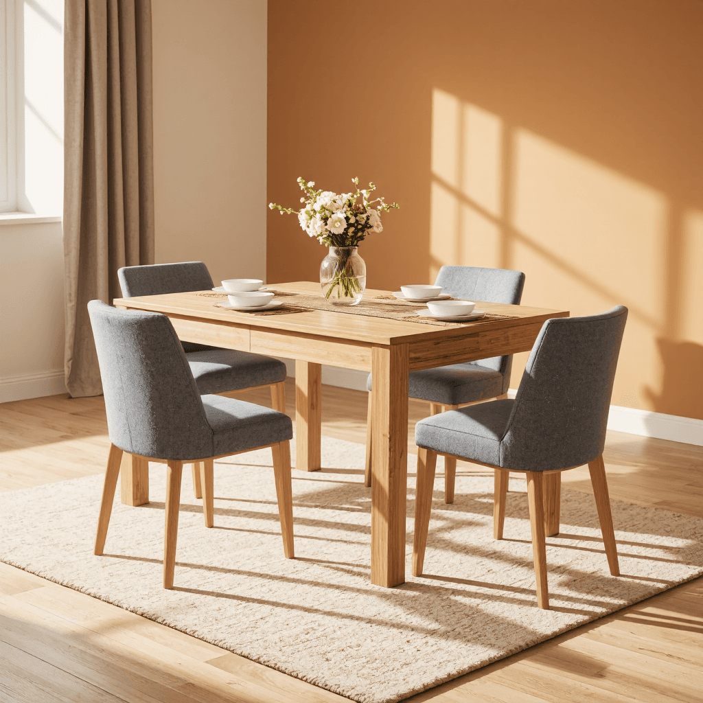 product photography of a dining table set with four chairs
