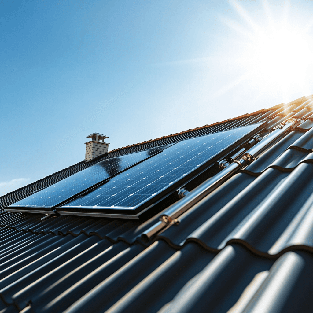 Impianto fotovoltaico installato su tetto inclinato di abitazione con pannelli solari