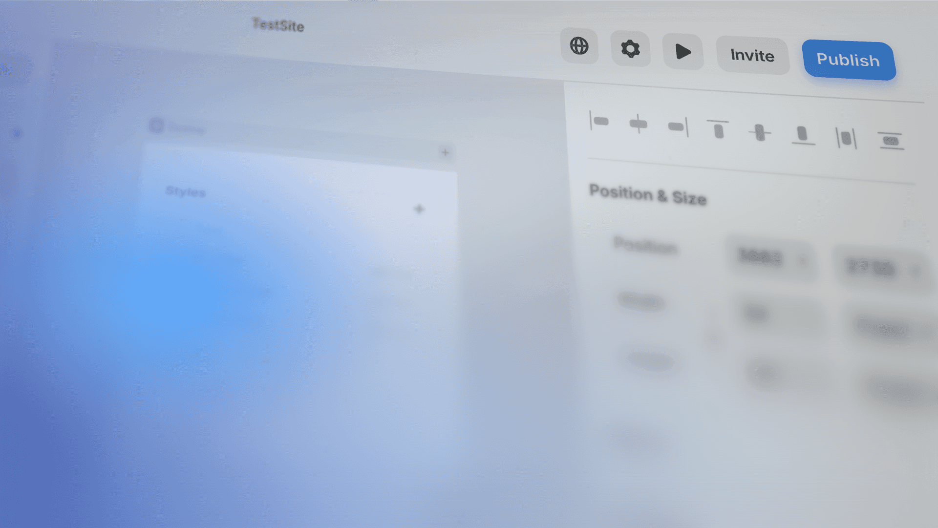 Ein blau eingefärbter Screenshot der Arbeitsoberfläche in Framer