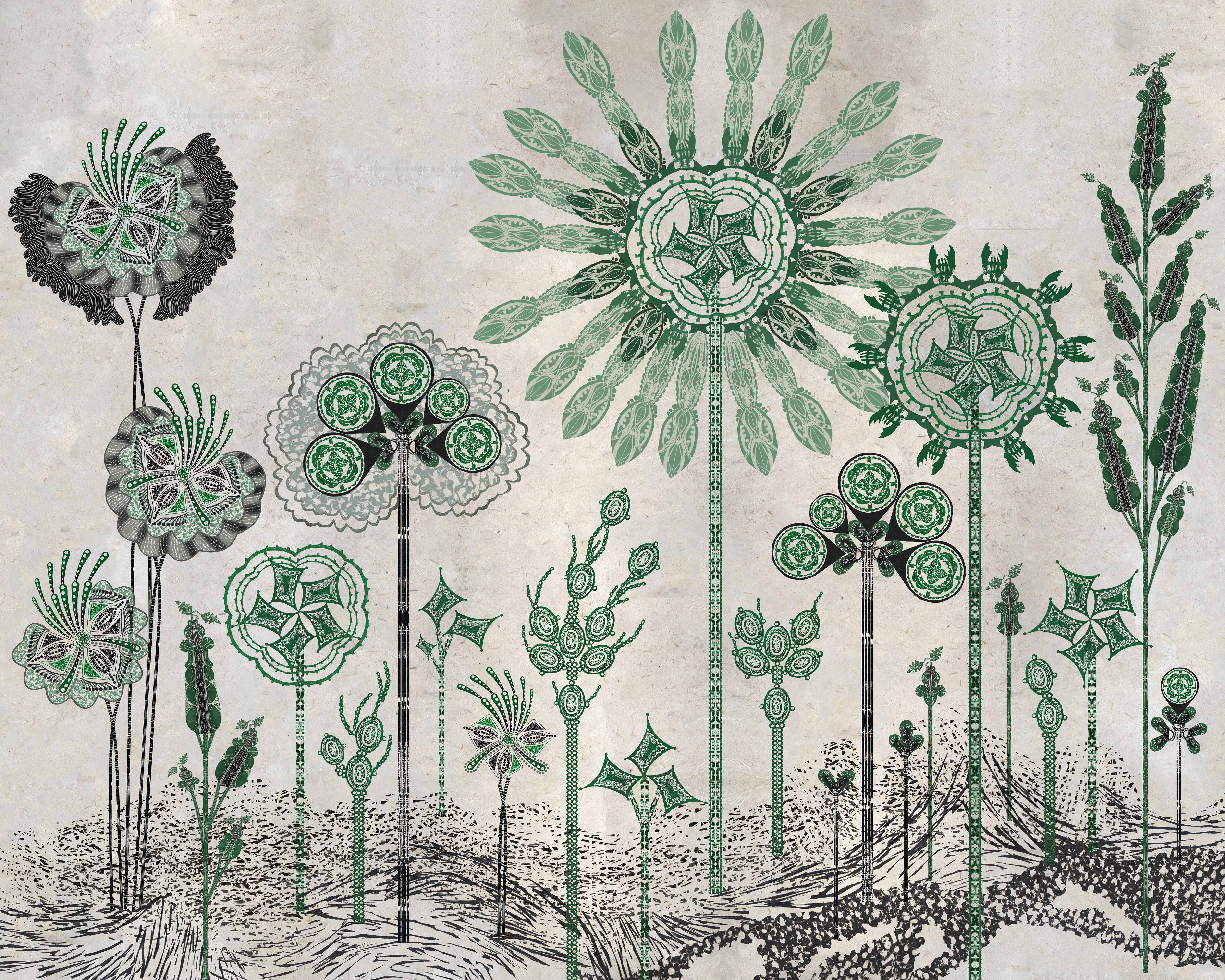 herd of sheep on road painting