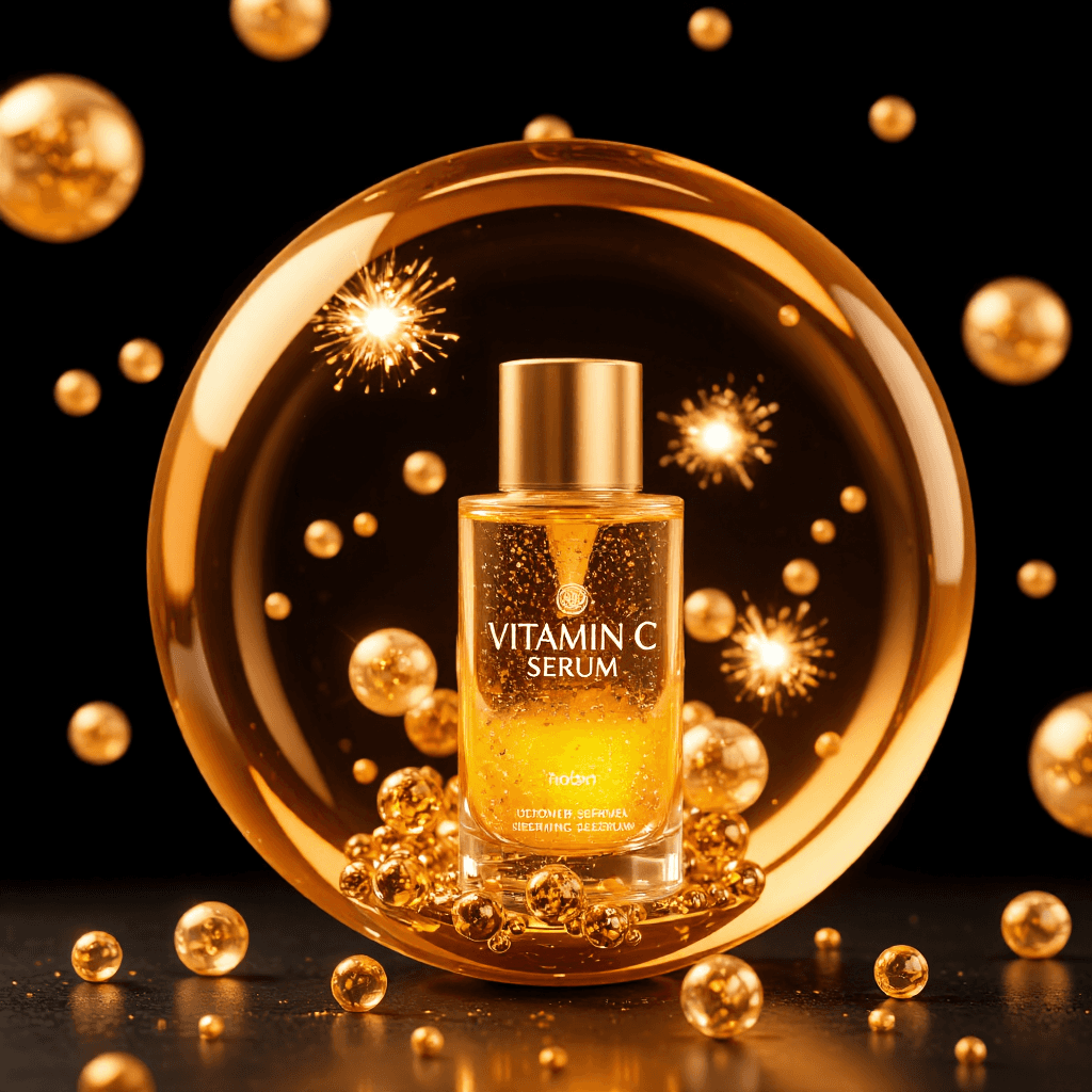 product photography of bottle of vitamin C serum