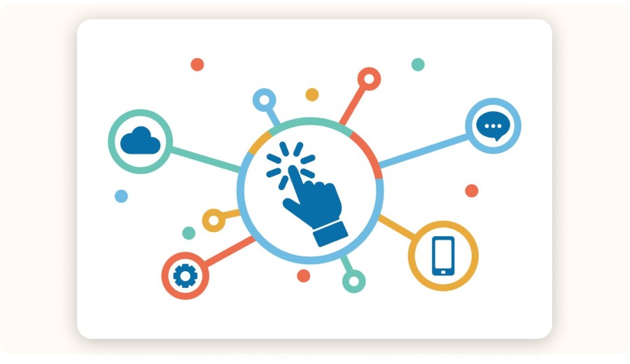 Icônes connectées marketing digital clic utilisateur cloud mobile réseaux communication