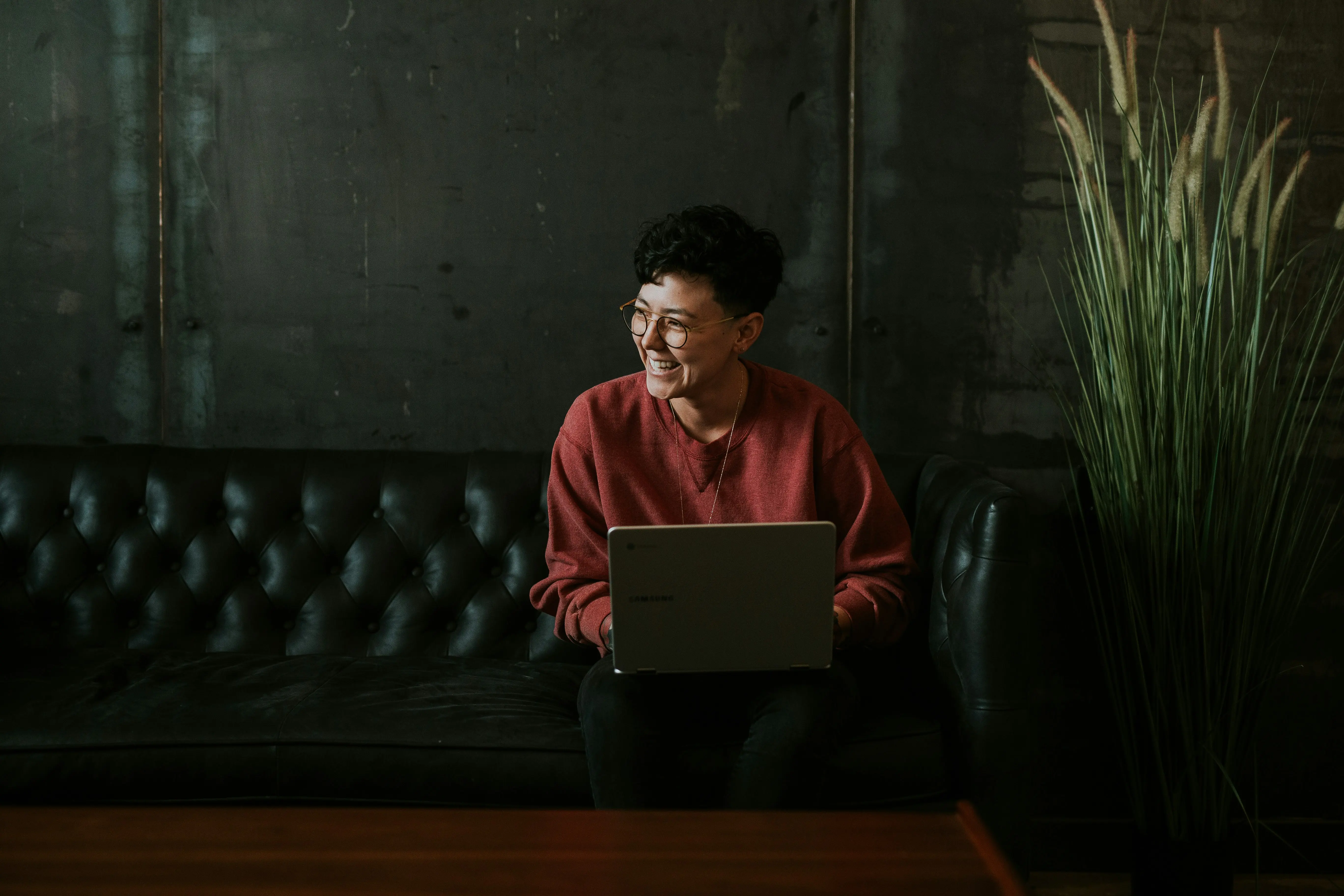 a woman using a laptop