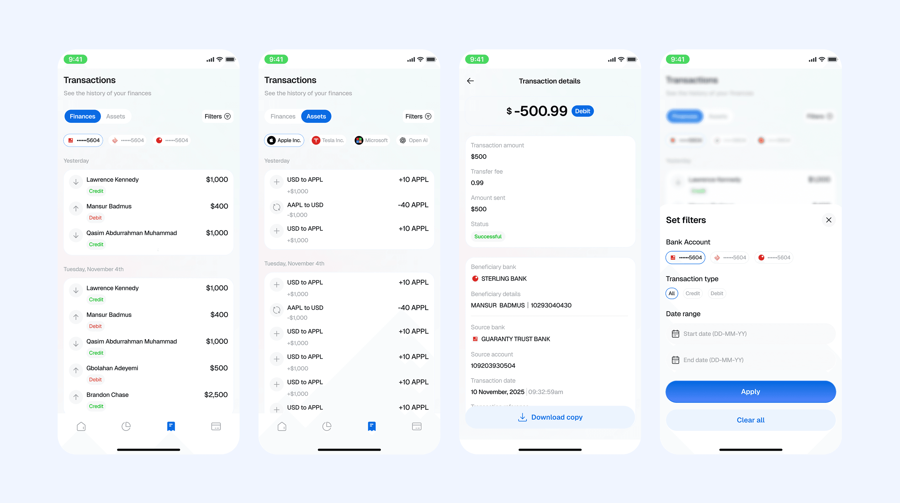 snapshot of ui screens