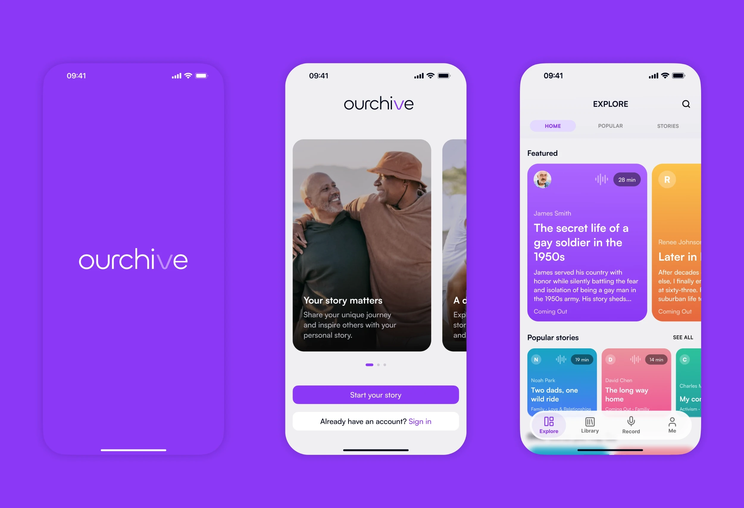 Ourchive storytelling app displayed on mobile devices