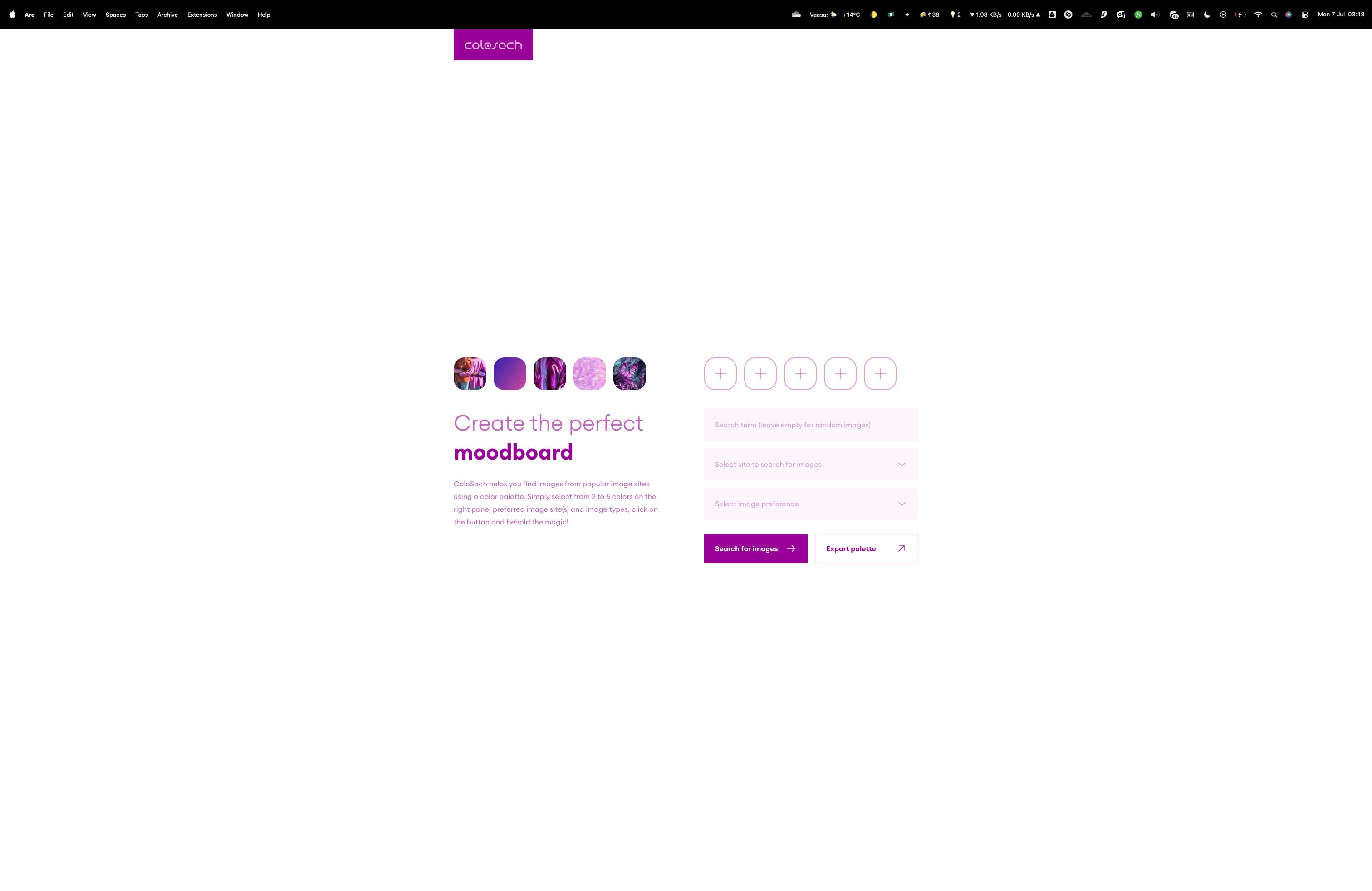 colosach's landing page in webflow, v1