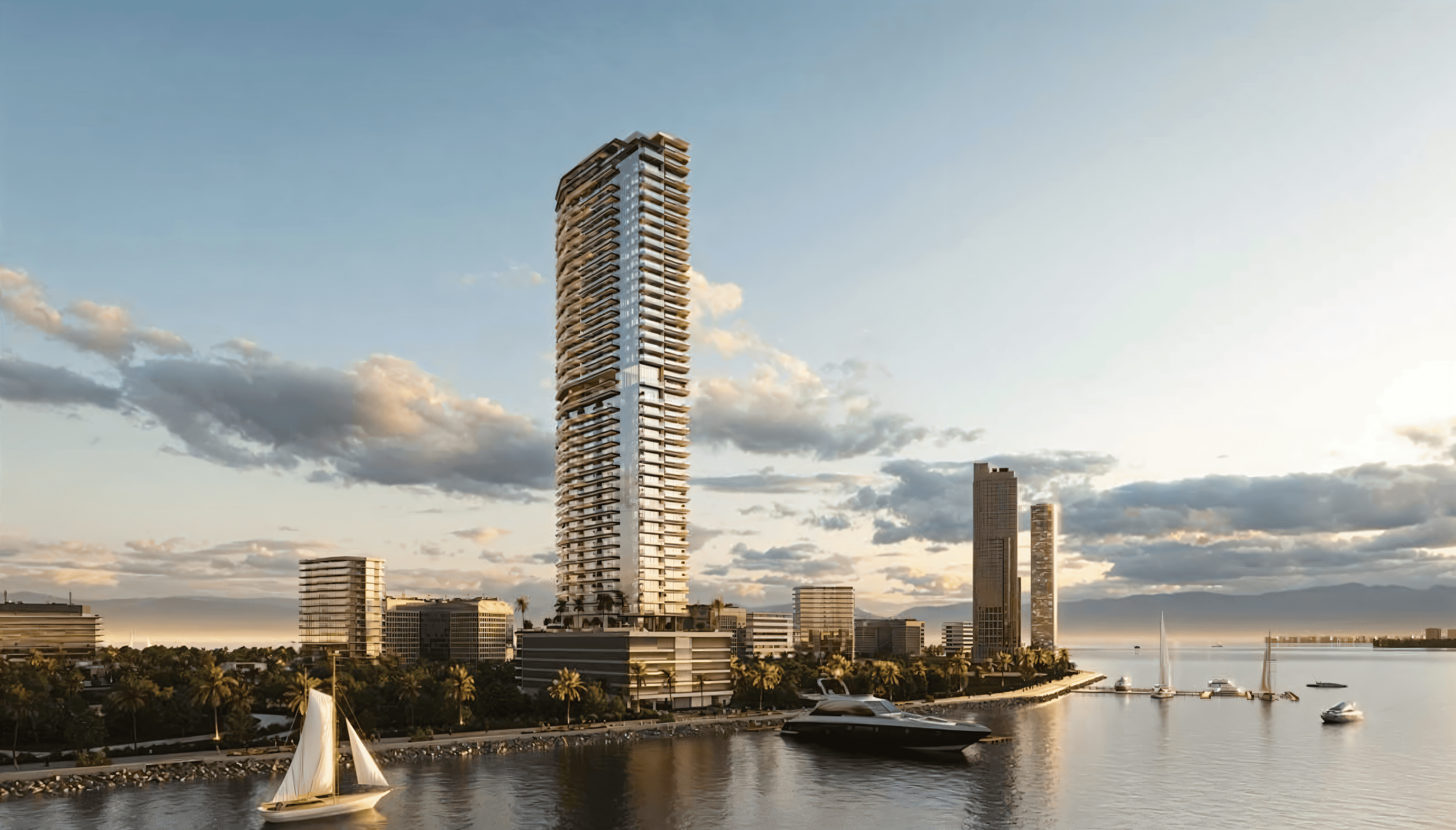 The Il Vento Tower, the tallest building in Dubai, showcases modern architecture against a clear blue sky.