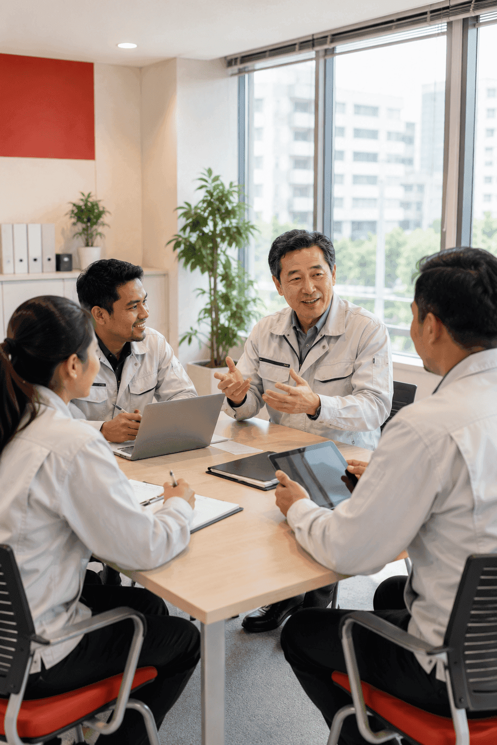 会議室で人材育成について打ち合わせをする企業チーム
