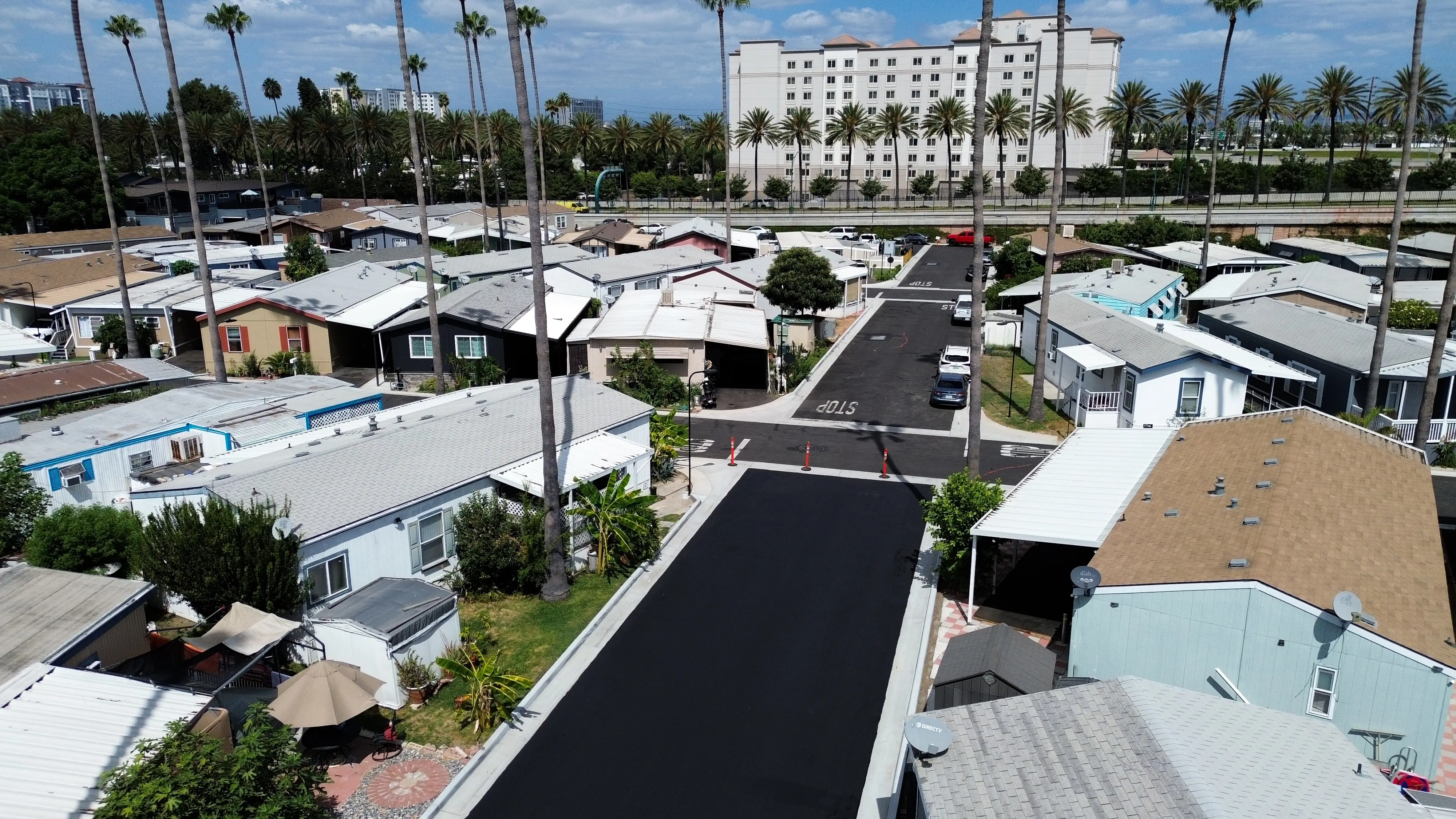 Aerial photo of freshly sealcoated mobile home park project