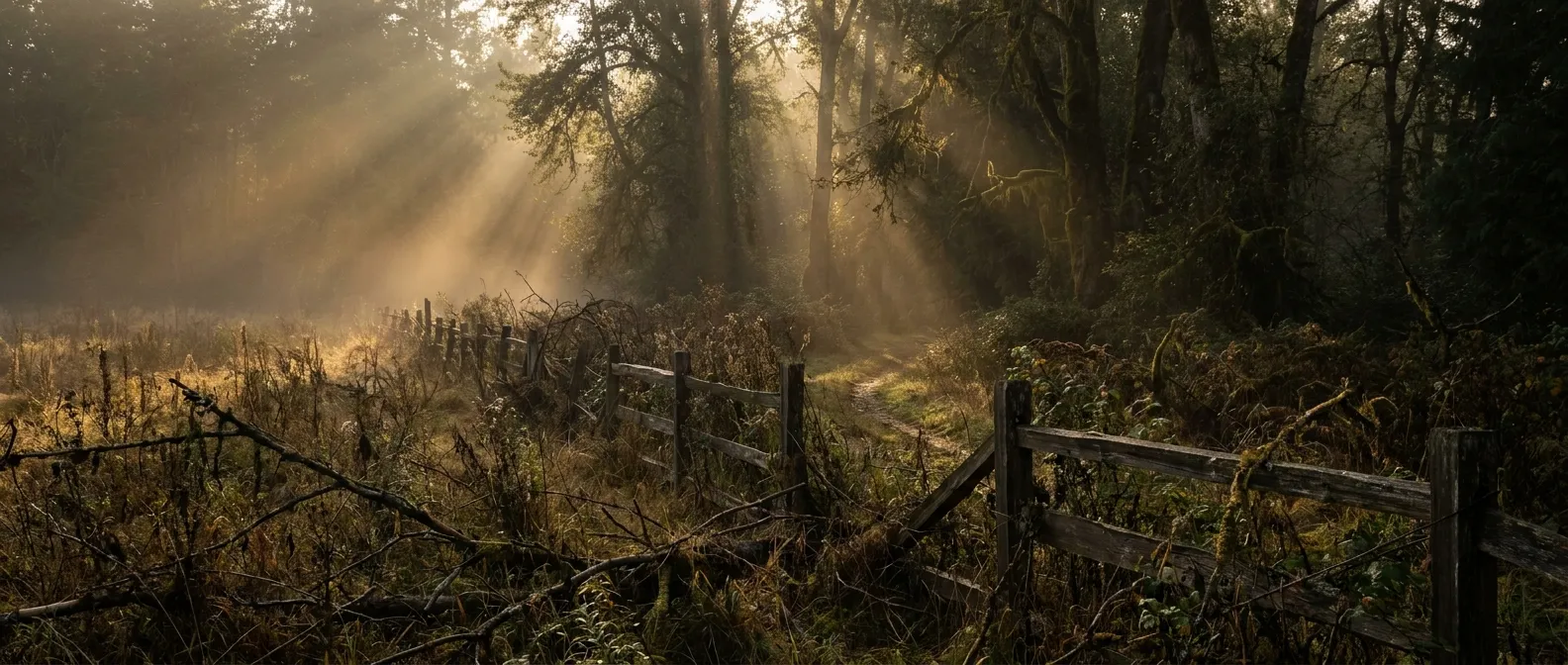 Sunlit forest path through trees, illustrating RockN' Socials Digital Marketing.
