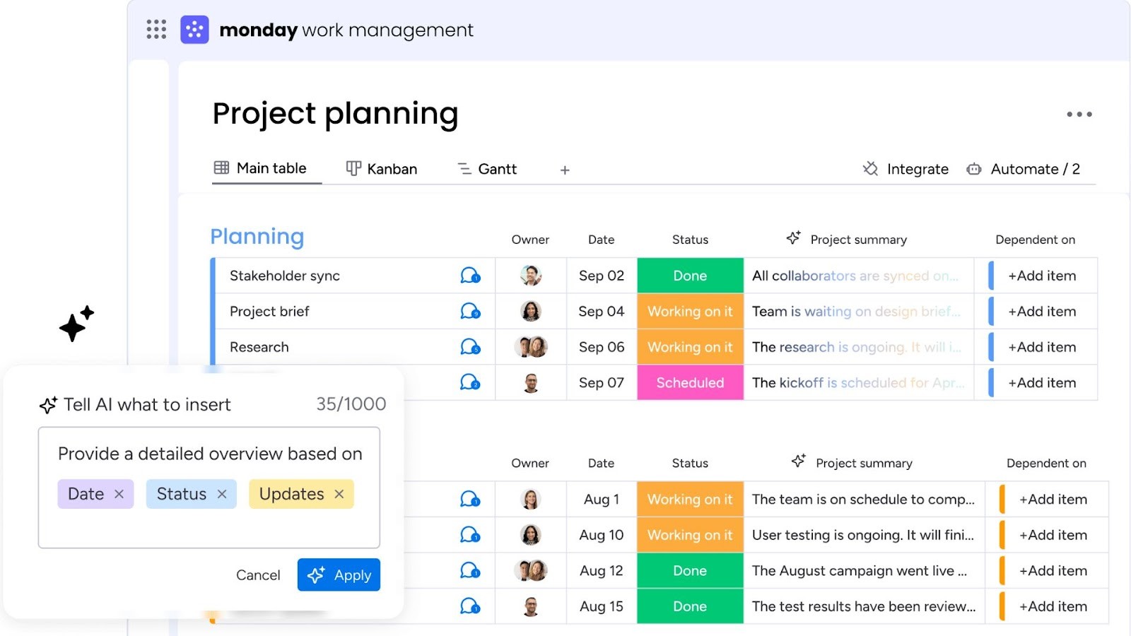 Monday.com's visual platform for managing project workflows
