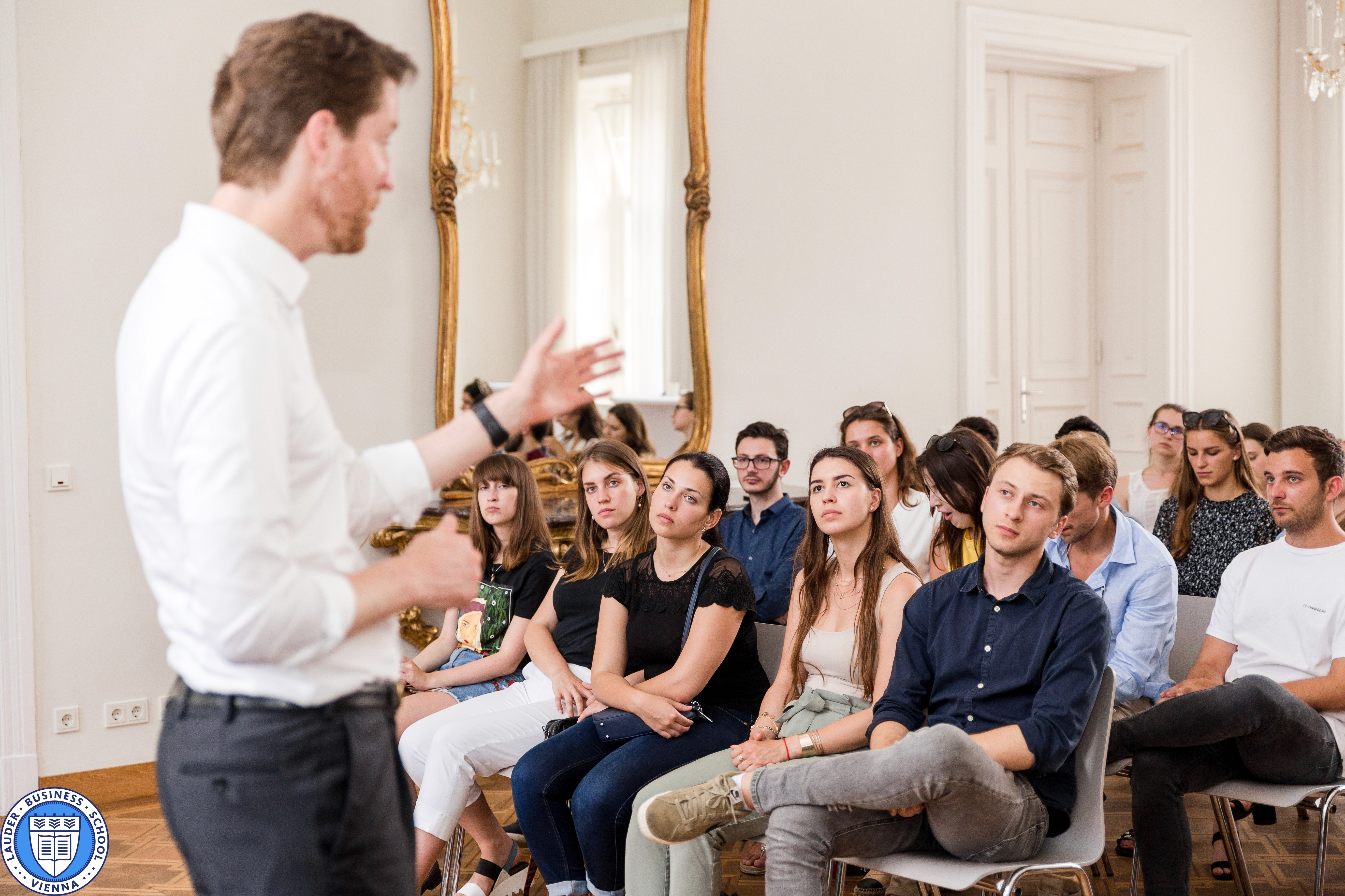 CEO of Austrian Airlines , Dr. Alexis von Hoensbroech speaks to LBS students
