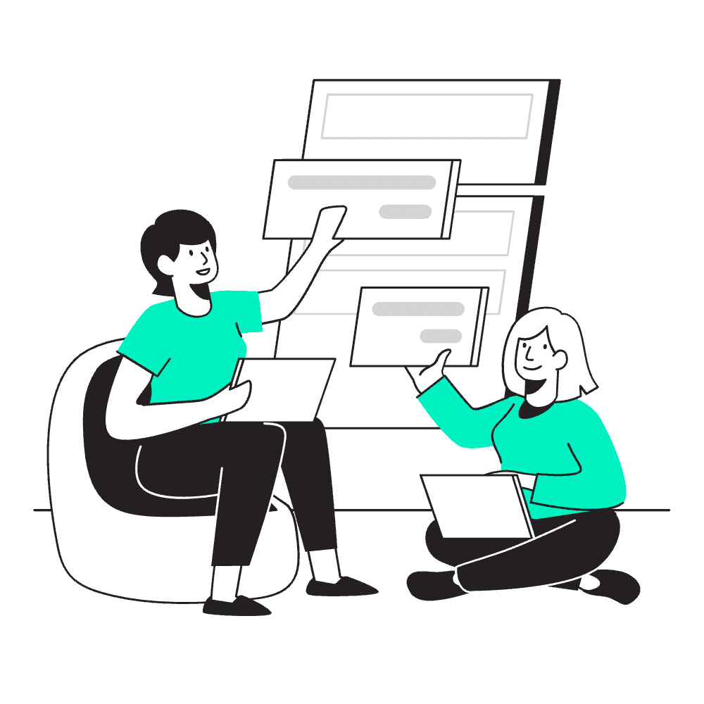 Illustration d’une équipe CRM triant et filtrant des données HubSpot pour créer des vues et listes personnalisées.