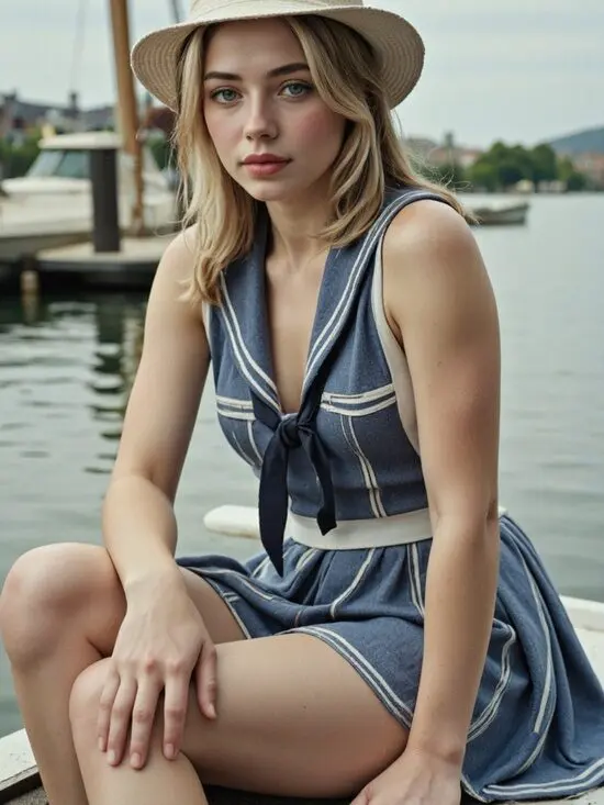 ai clothes changer vintage sailor shy waist pose