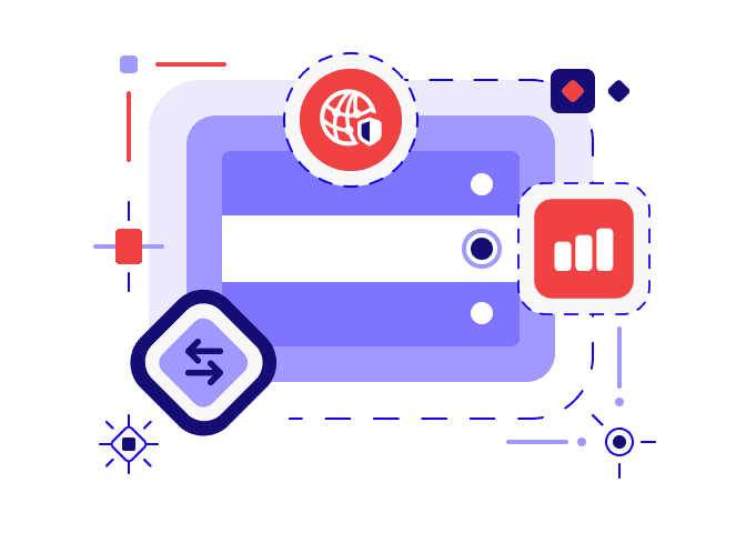 Illustration showing a server with composition icons representing Network installs