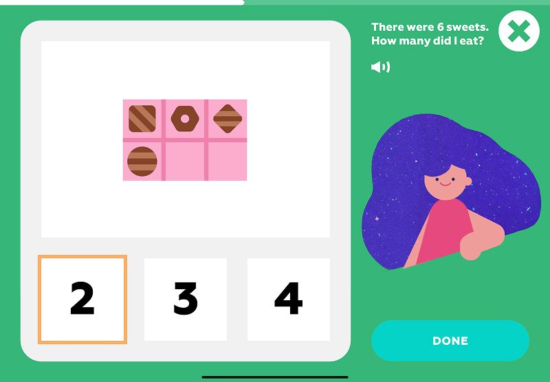 Using relatable terms to explain subtraction to children 3-4 in the Funexpected Math app