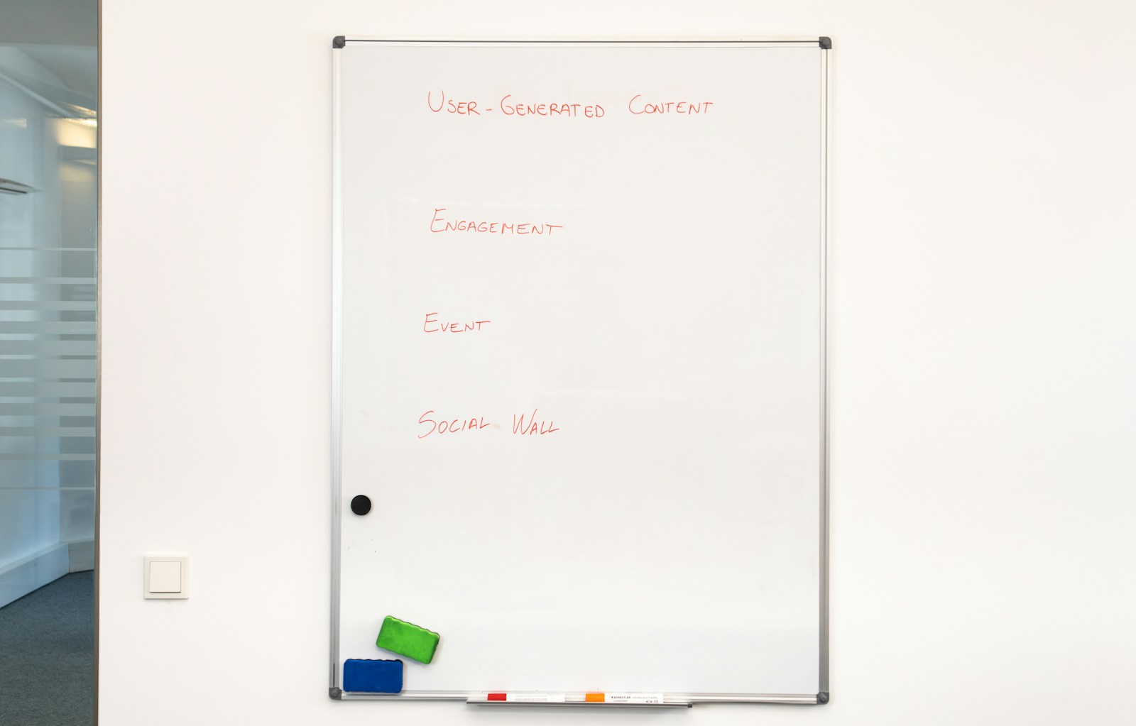 A white board with writing on it in a room